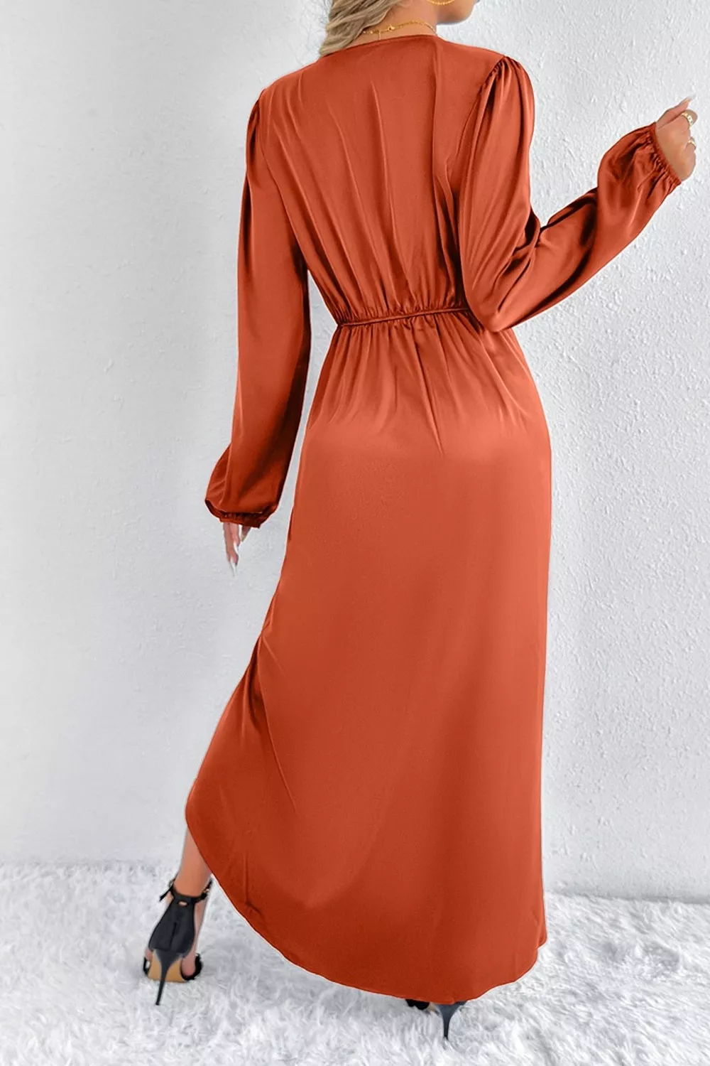 Satin Balloon Sleeve Midi Dress, image 19