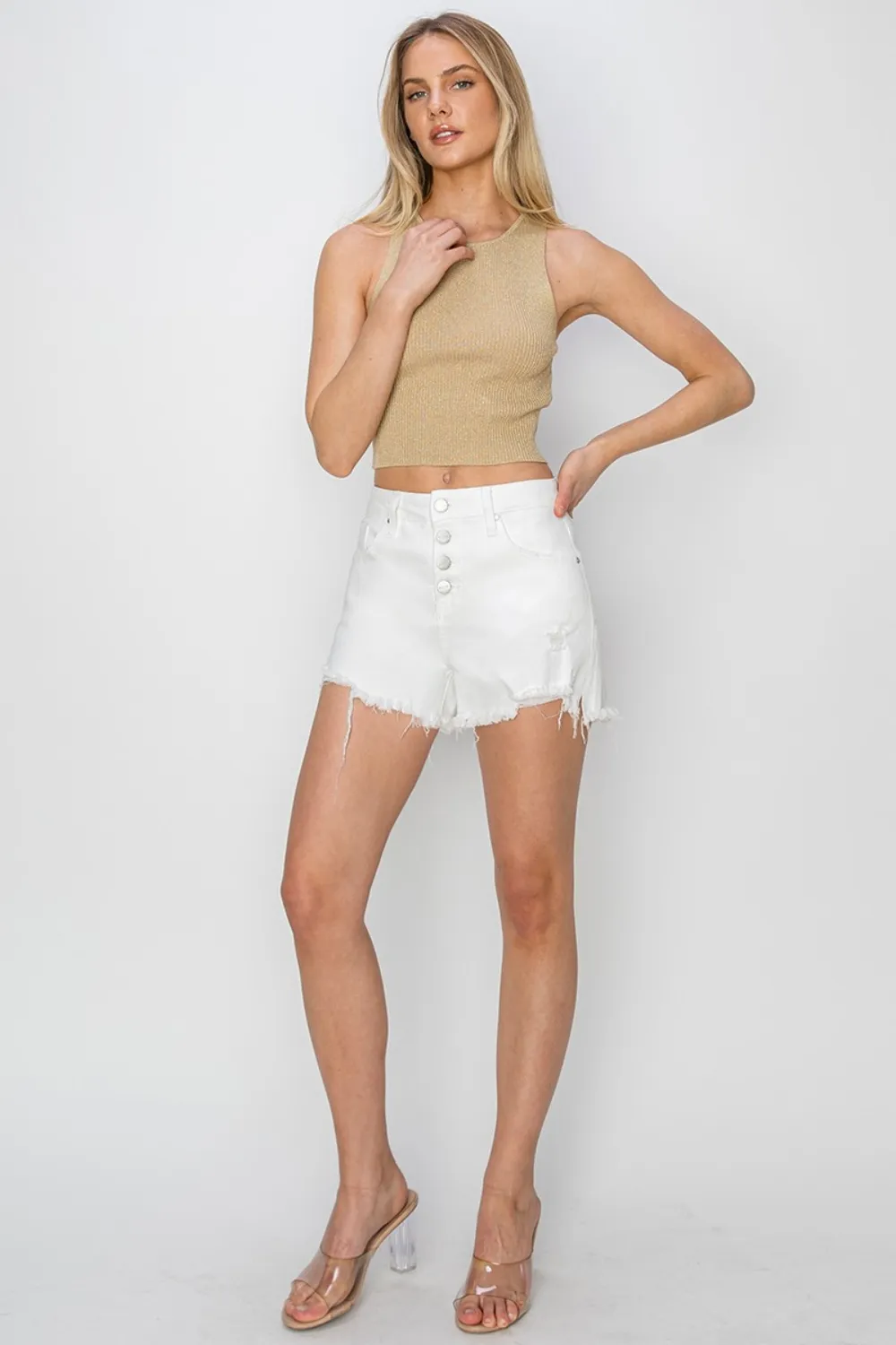 Button Fly Frayed Hem Denim Shorts, image 6