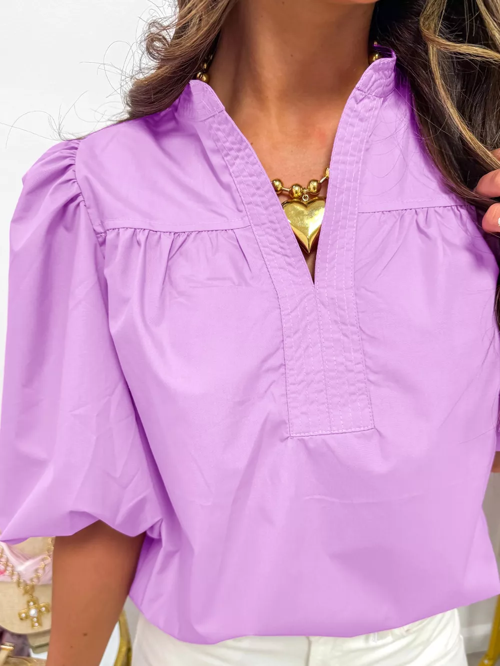 Notched Puff Sleeve Blouse, image 5