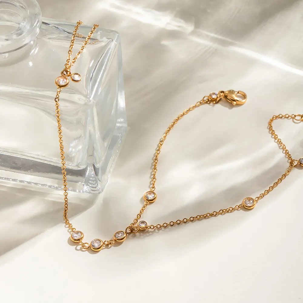 18K Gold-Plated Inlaid Rhinestone Chain Bracelet, image 2