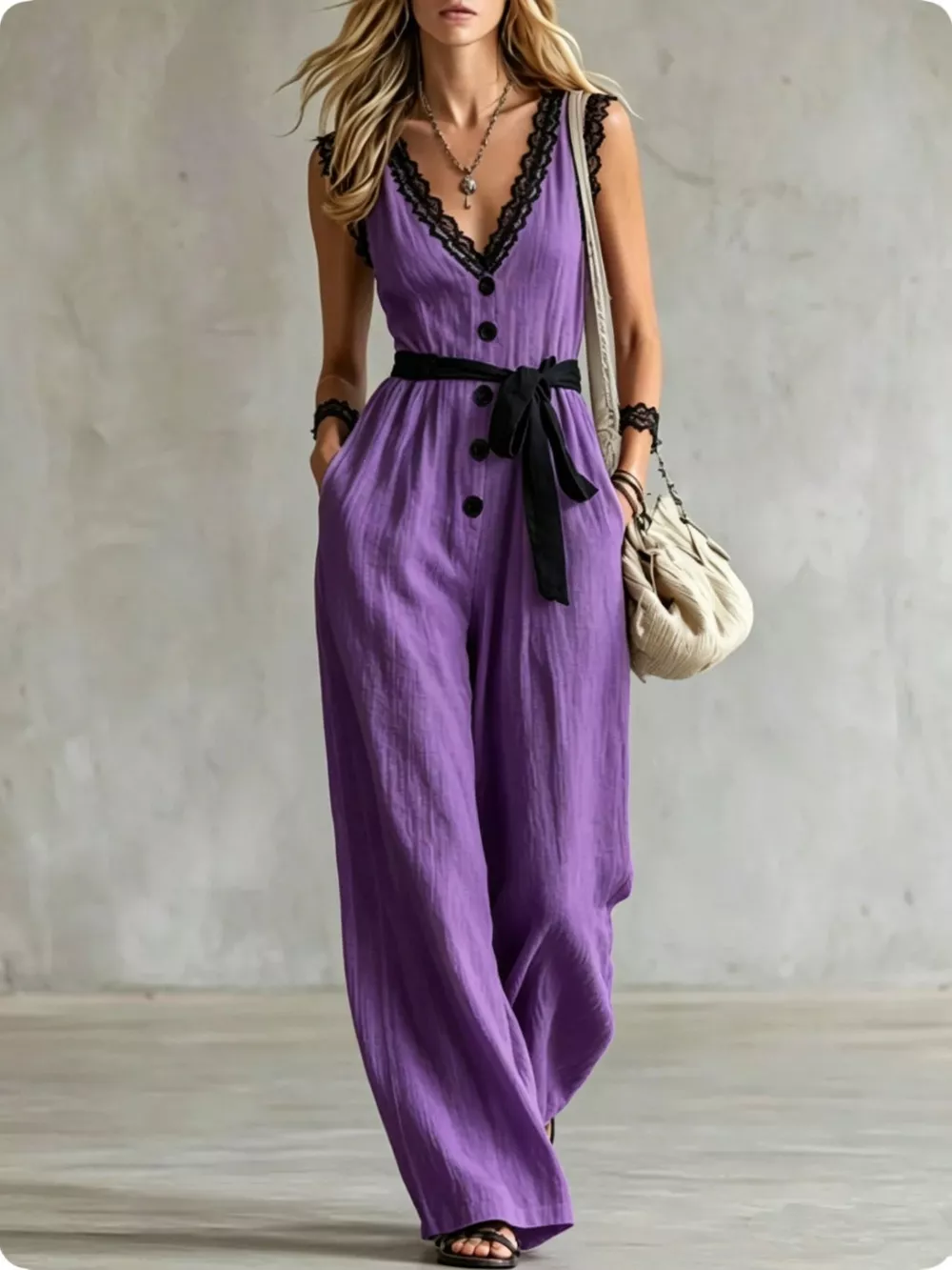 Lace Detail V-Neck Sleeveless Jumpsuit, image 11