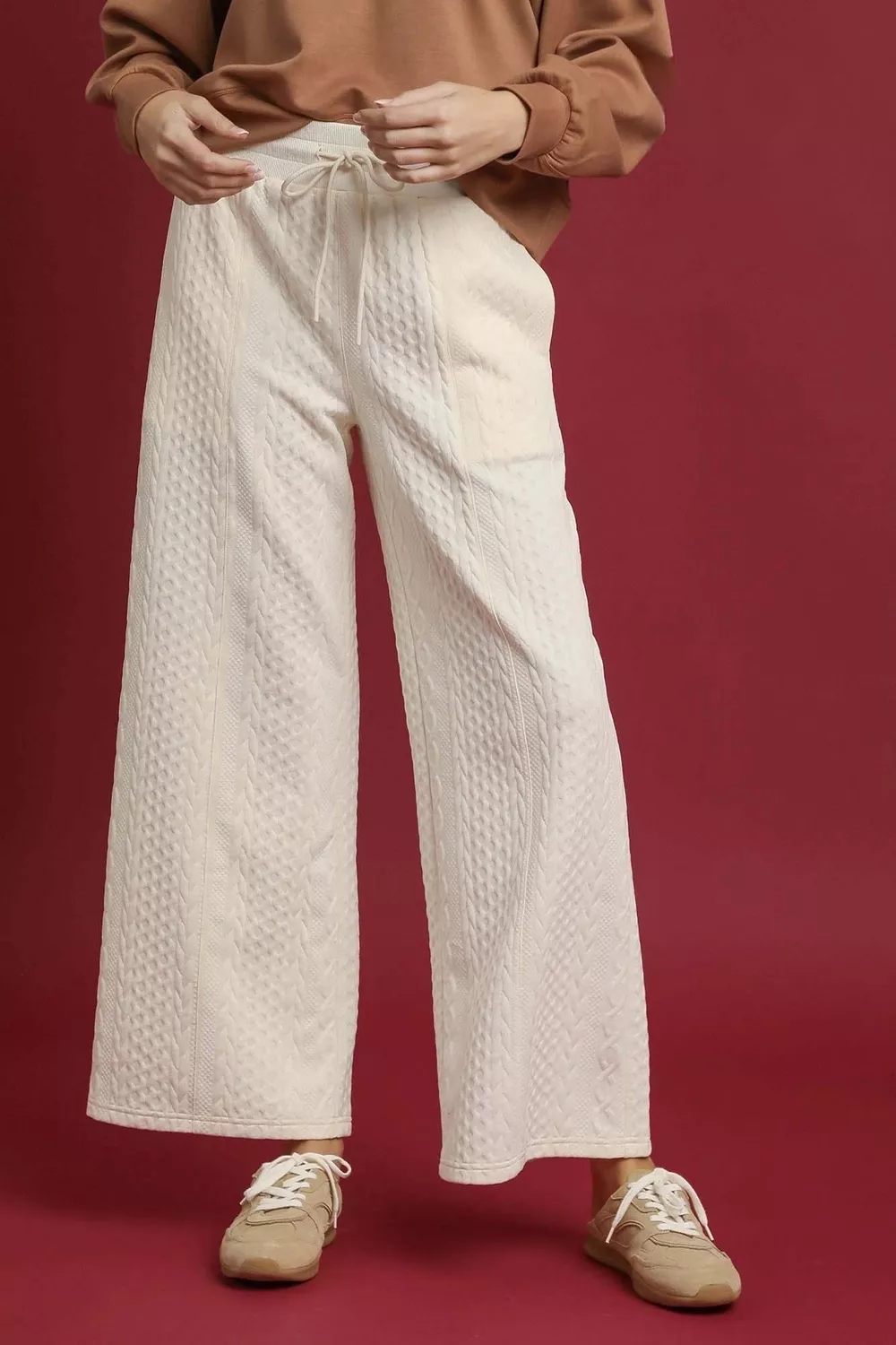 Cable Knit Textured Wide Leg Pants