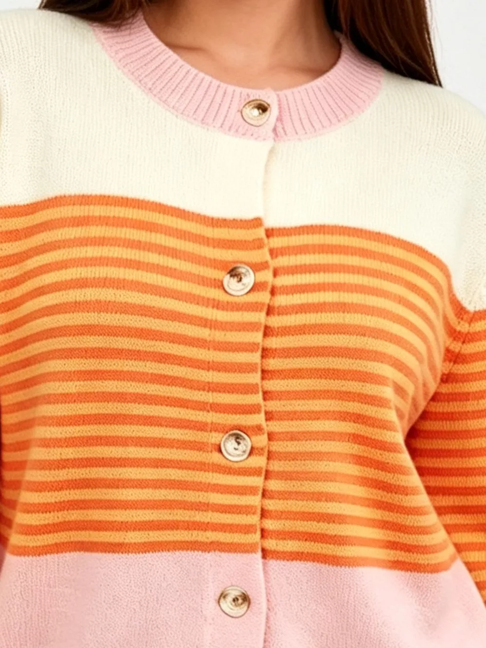 Color Block Striped Button Up Cardigan, image 2