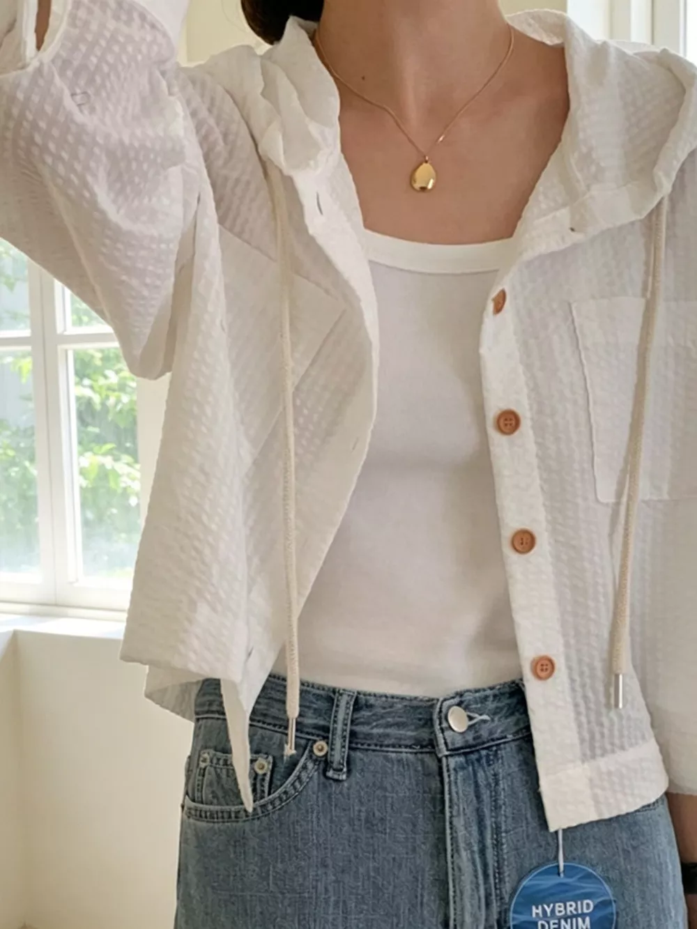 Striped Hooded Shirt with Drawstring Detail, image 7