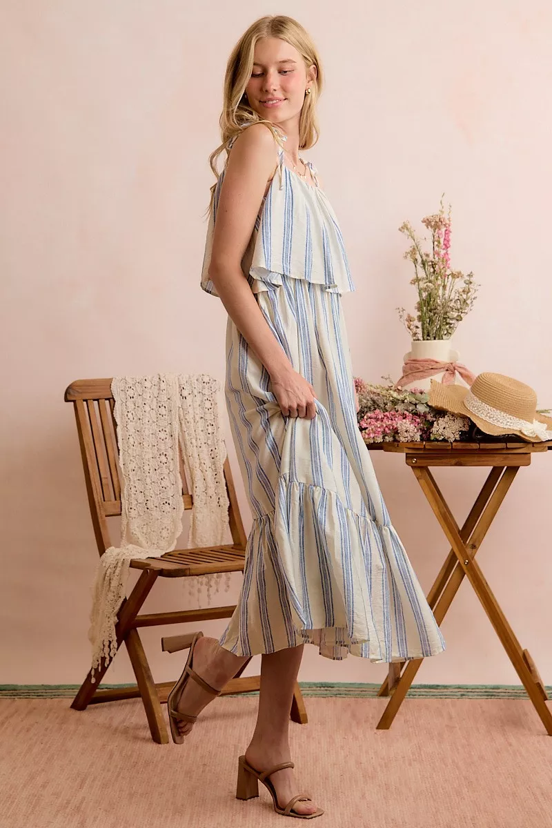 Stripe Tiered Shoulder Tie Midi Lined Dress, image 20