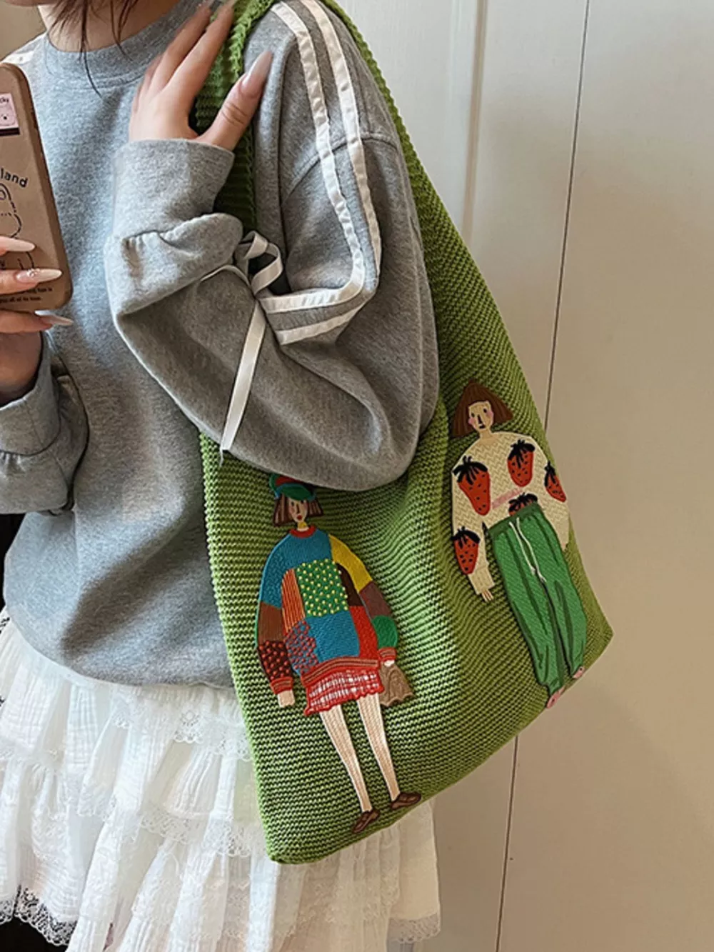 Knitted Embroidered Shoulder Bag, image 8