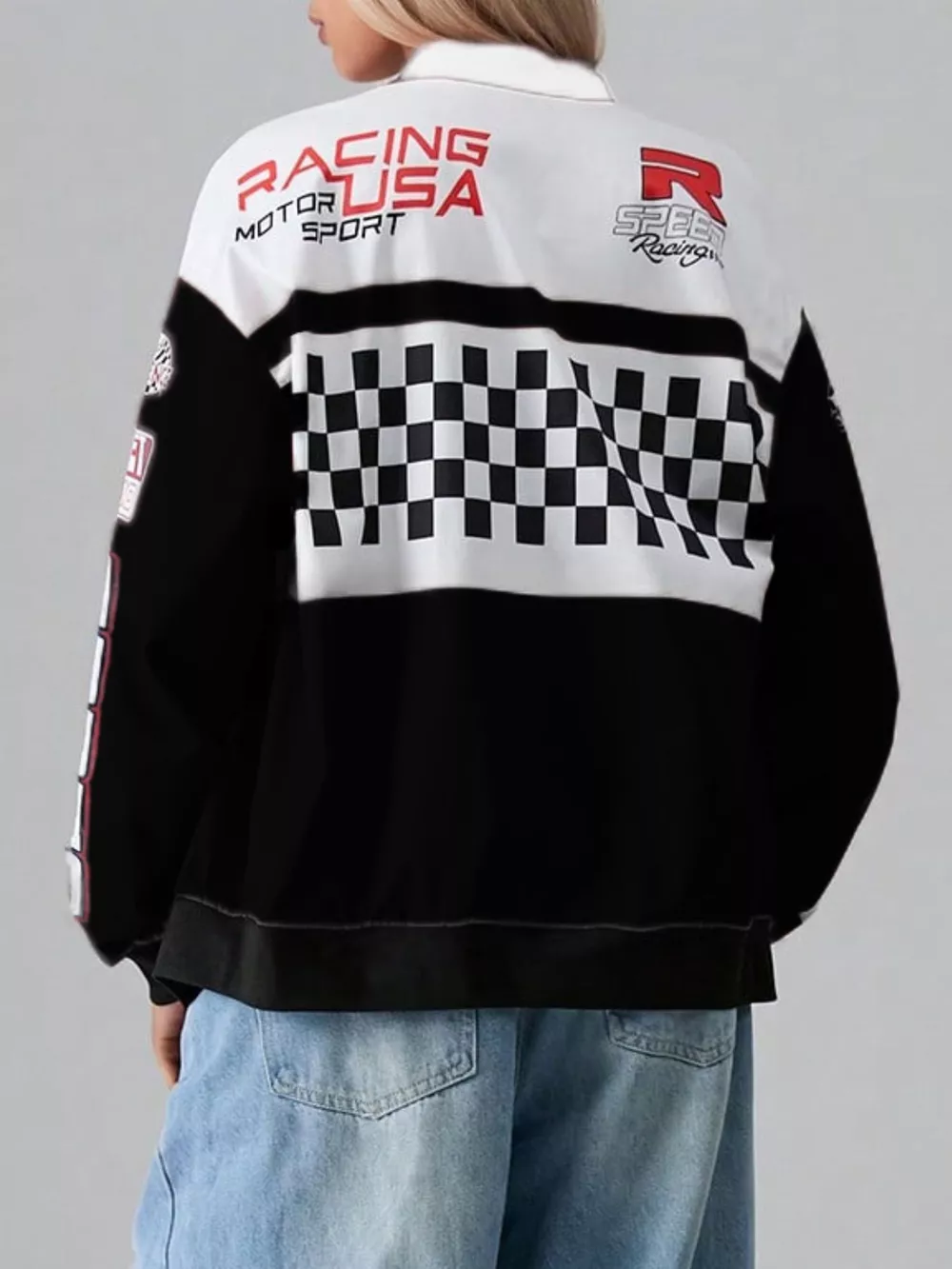 Letter Zip Up Dropped Shoulder Jacket, image 6