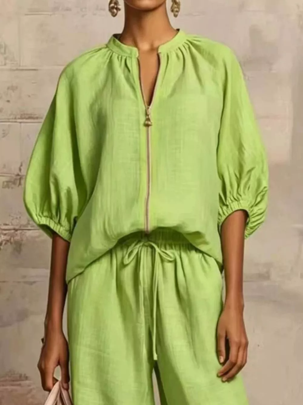 Full Size Zip-Front Top and Wide-Leg Pants Set Plus Size, image 17