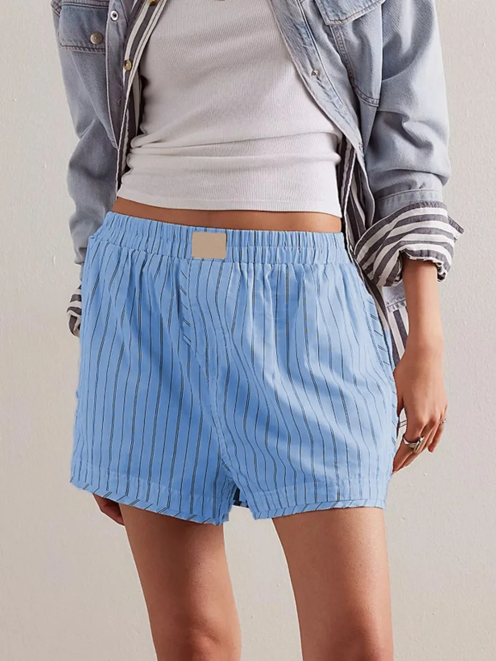 Striped Elastic Waist Shorts, image 7