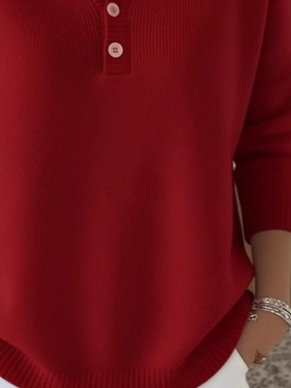 Full Size Button Detail Ribbed Knit Sweater Plus Size, image 10