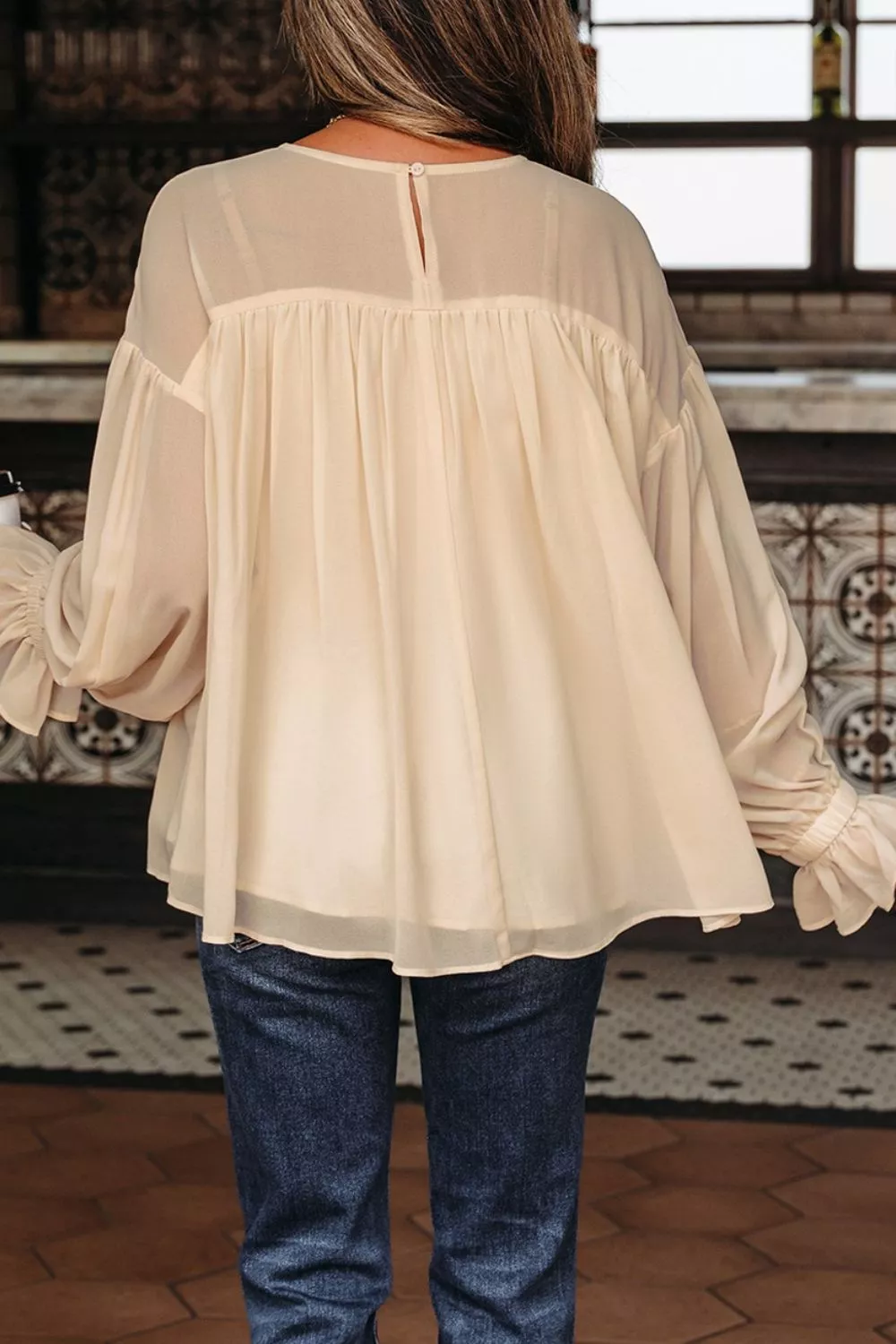 Round Neck Ruffle Sleeve Blouse, image 9
