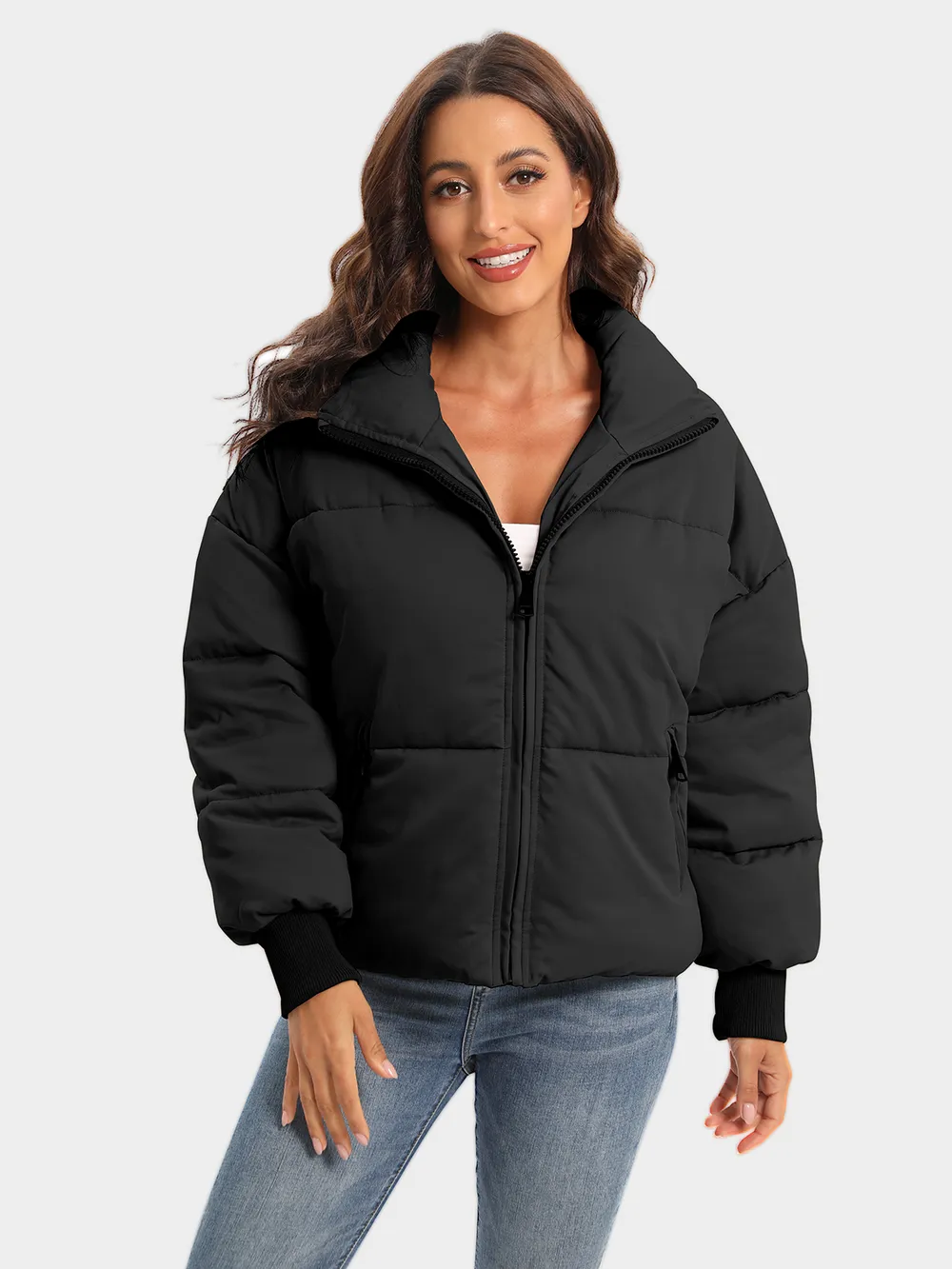 Zip Up Turtleneck Long Sleeve Puffer Jacket, image 7