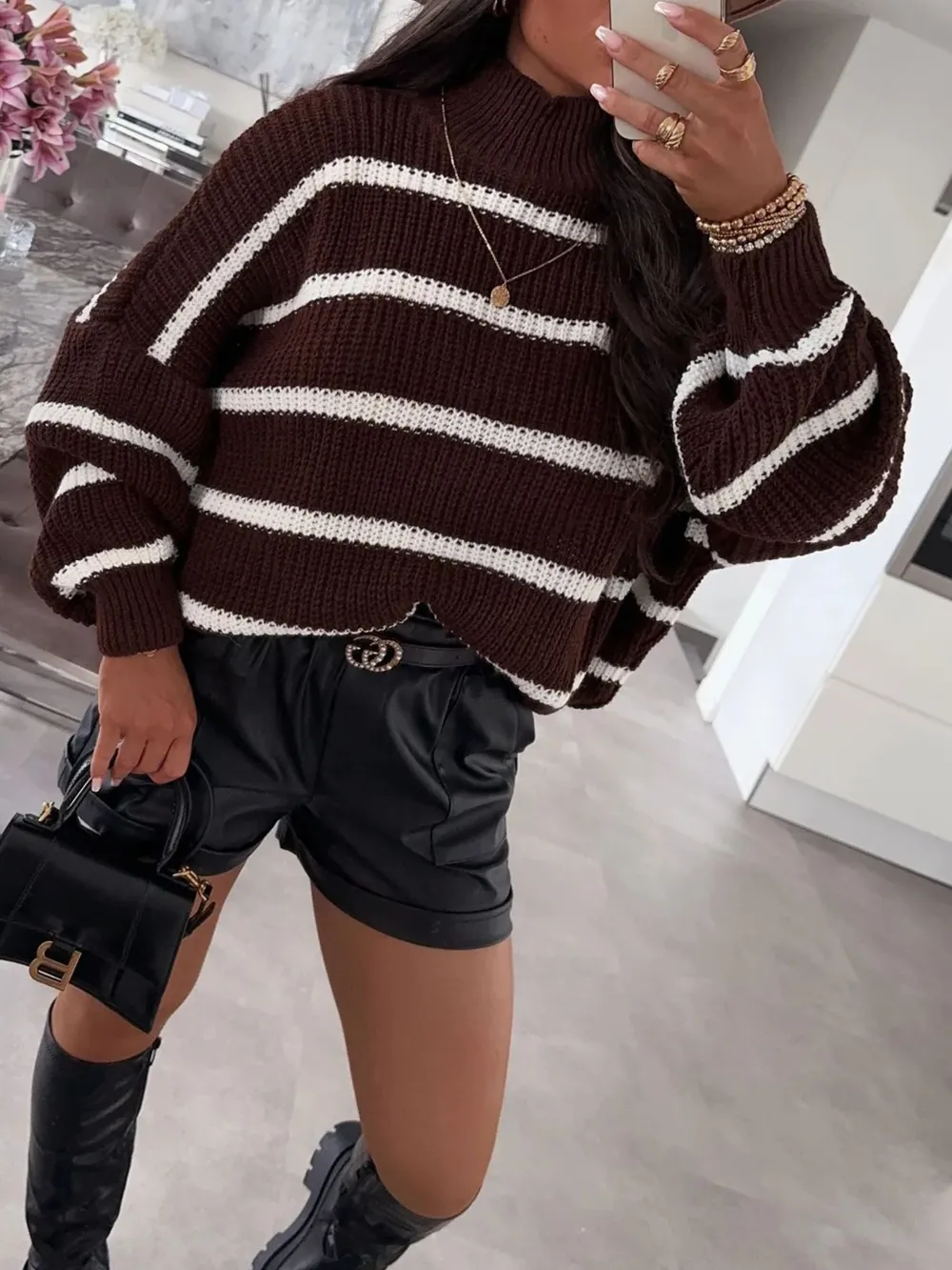 Striped Turtleneck Long Sleeve Sweater, image 2