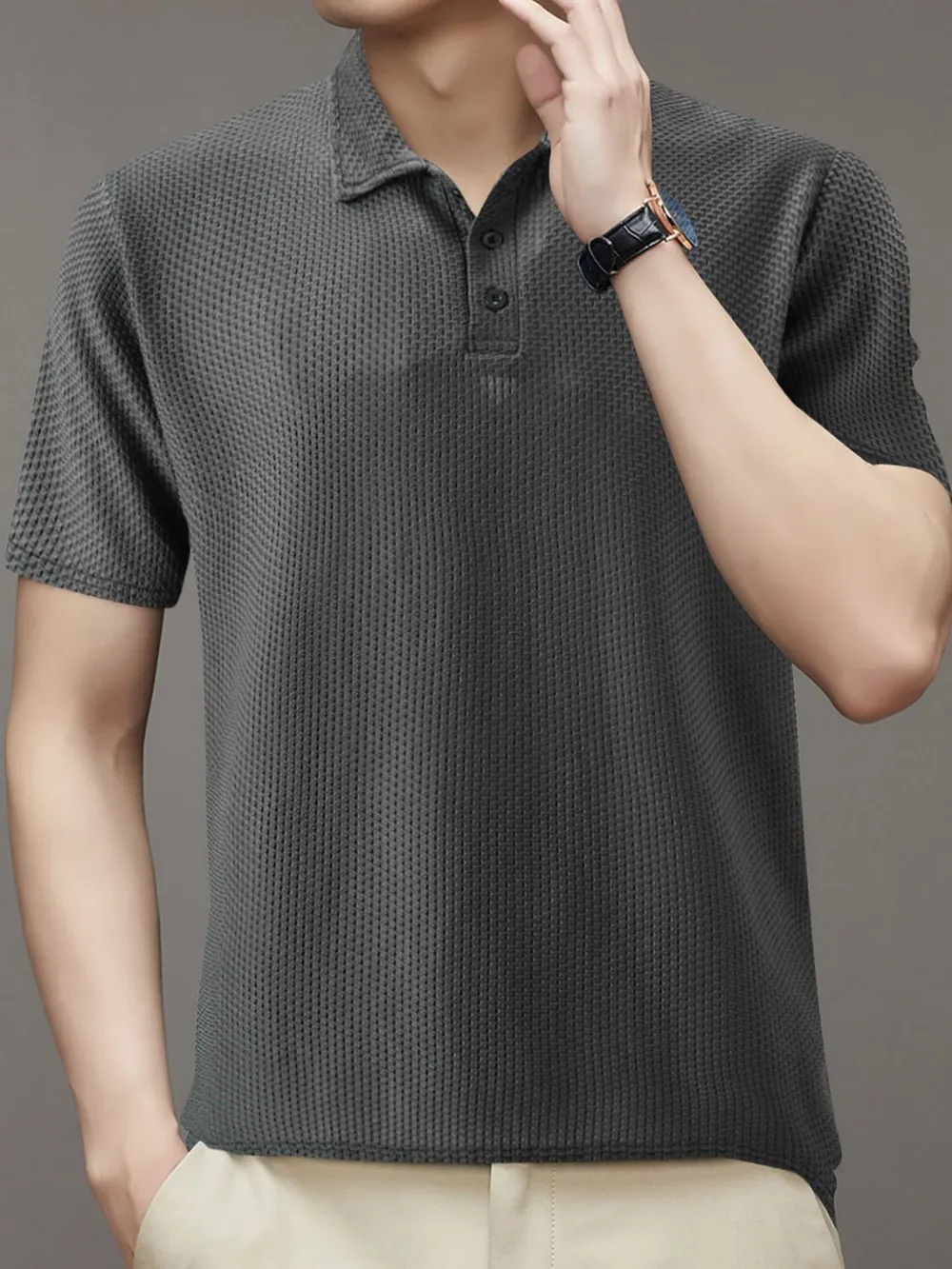 Men's Full Size Button Detail Short Sleeve Polo Plus Size, image 3