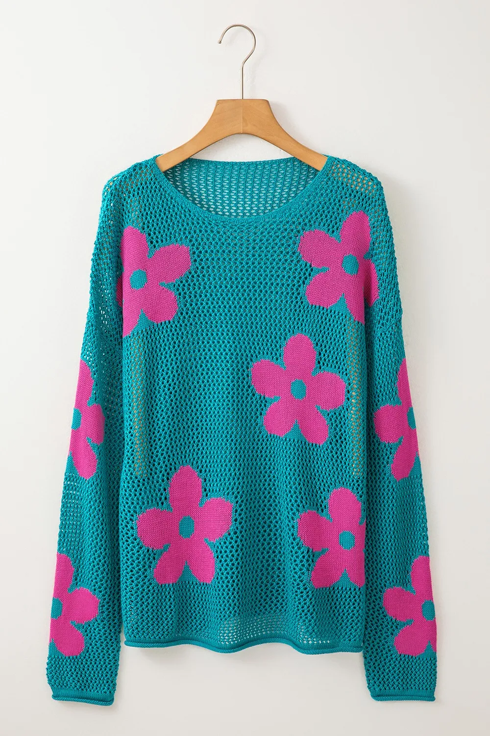 Openwork Round Neck Floral Knit Cover Up, image 10