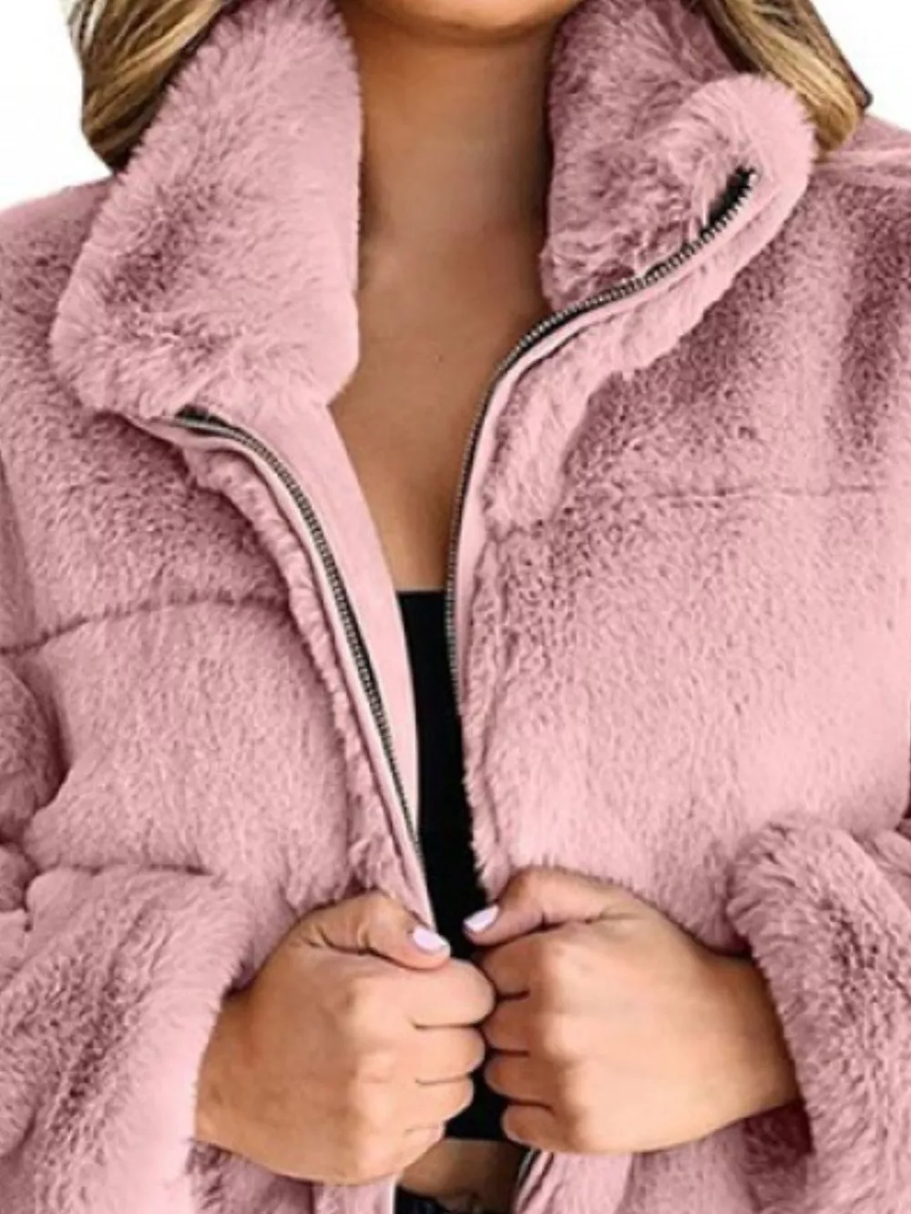 Full Size Faux Fur Cropped Zip-Up Jacket Plus Size, image 14