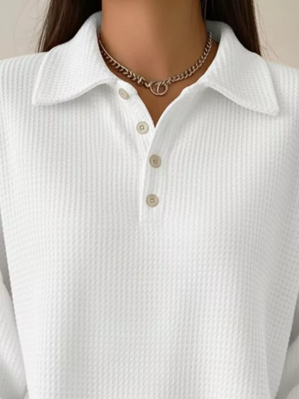 Full Size Waffle Knit Button Detail Sweatshirt Plus Size, image 5