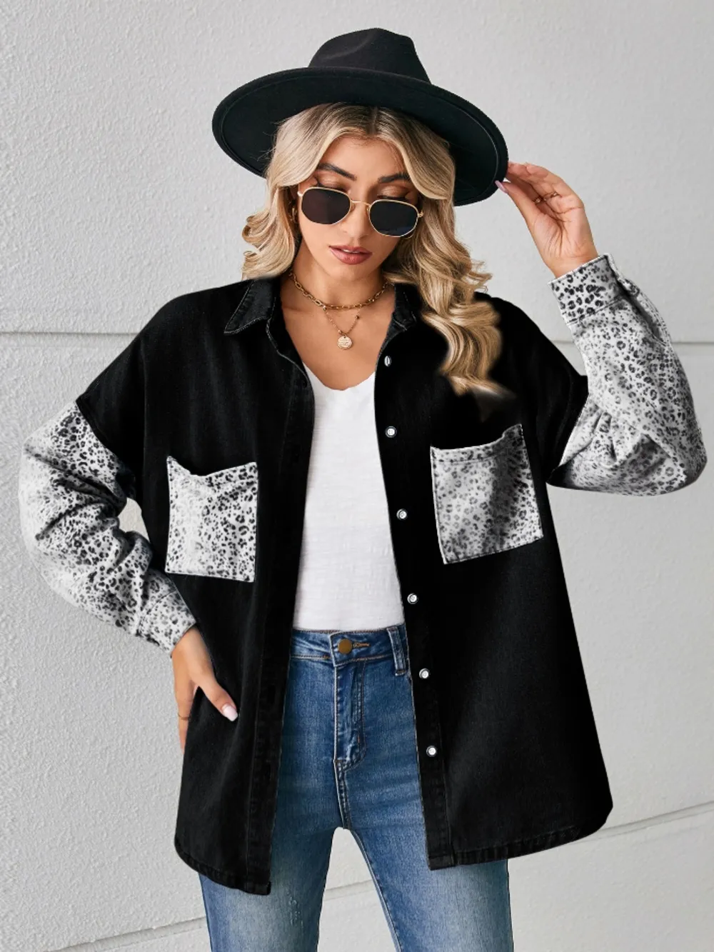 Leopard Button Up Denim Jacket, image 5