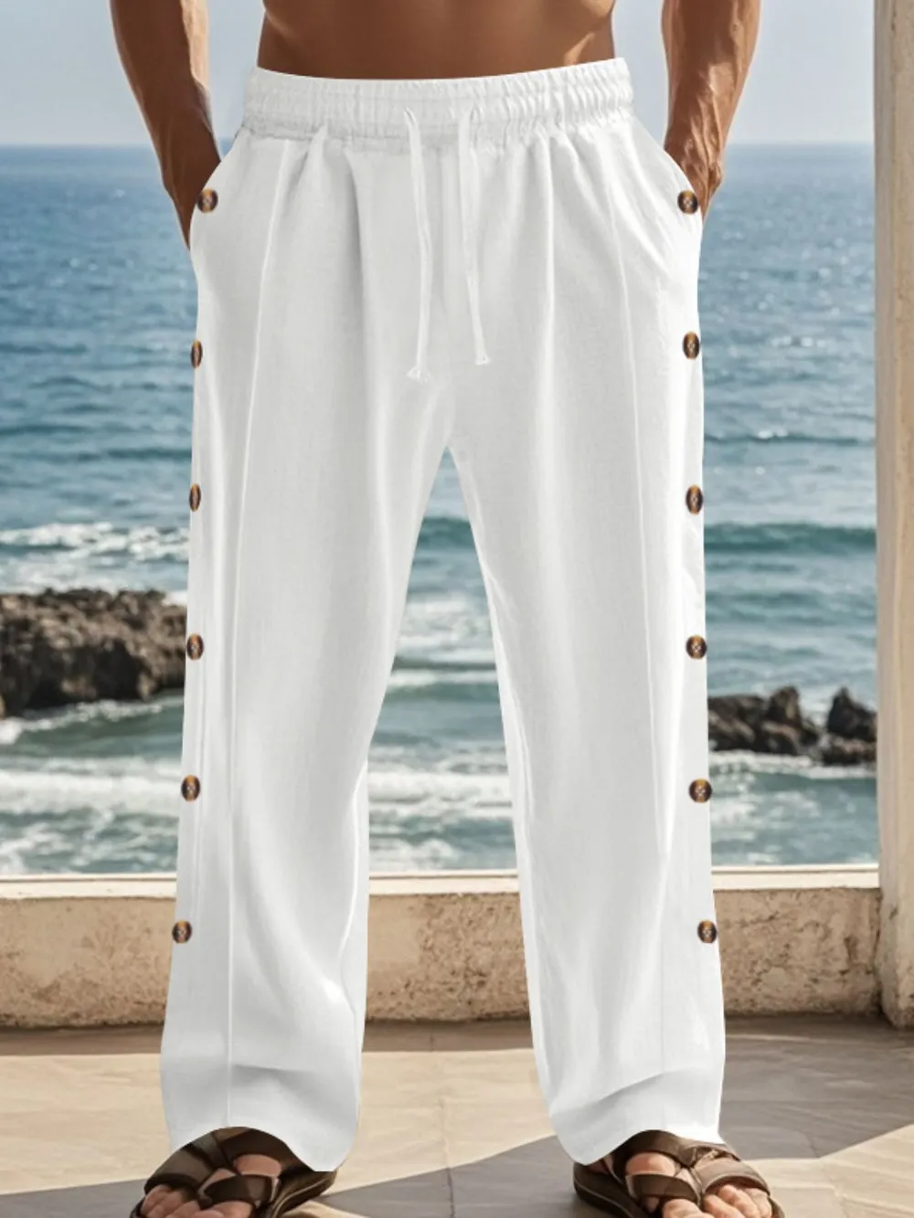 Men's Full Size Side Button Wide Leg Pants Plus Size, image 7