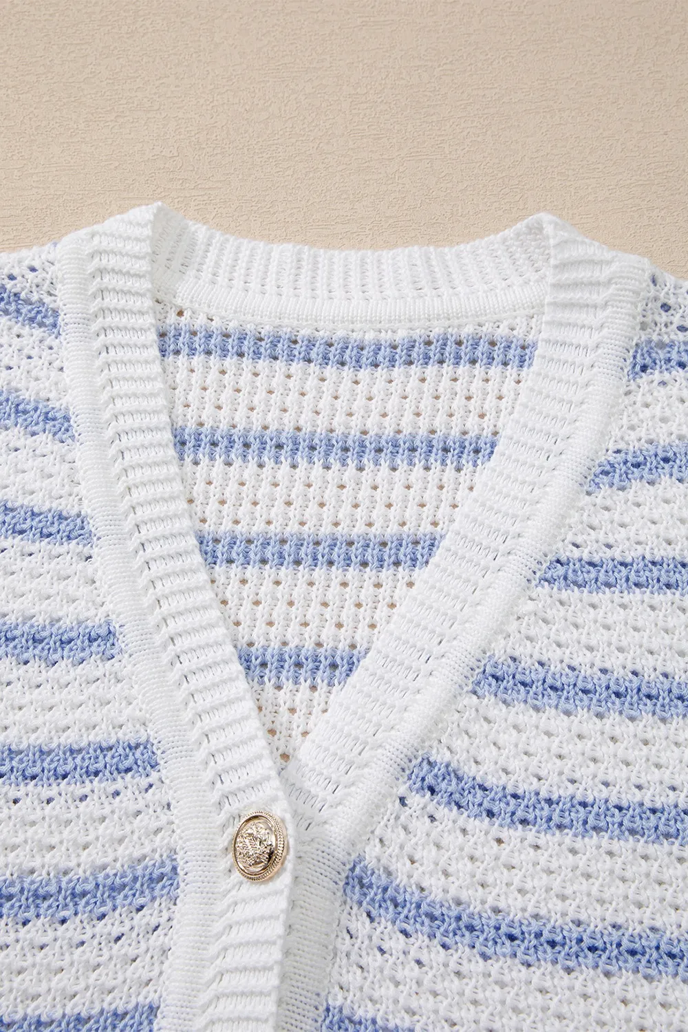 Stripe V Neck Gold Buttons Elegant Sweater Vest, image 4