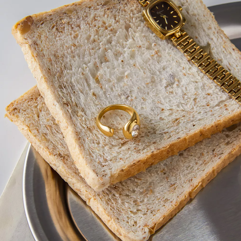 18K Gold-Plated Rhinestone Open Ring, image 4