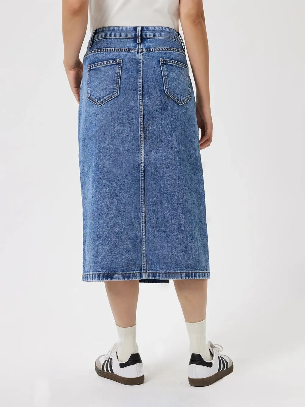 Slit Midi Denim Skirt with Pockets, image 3