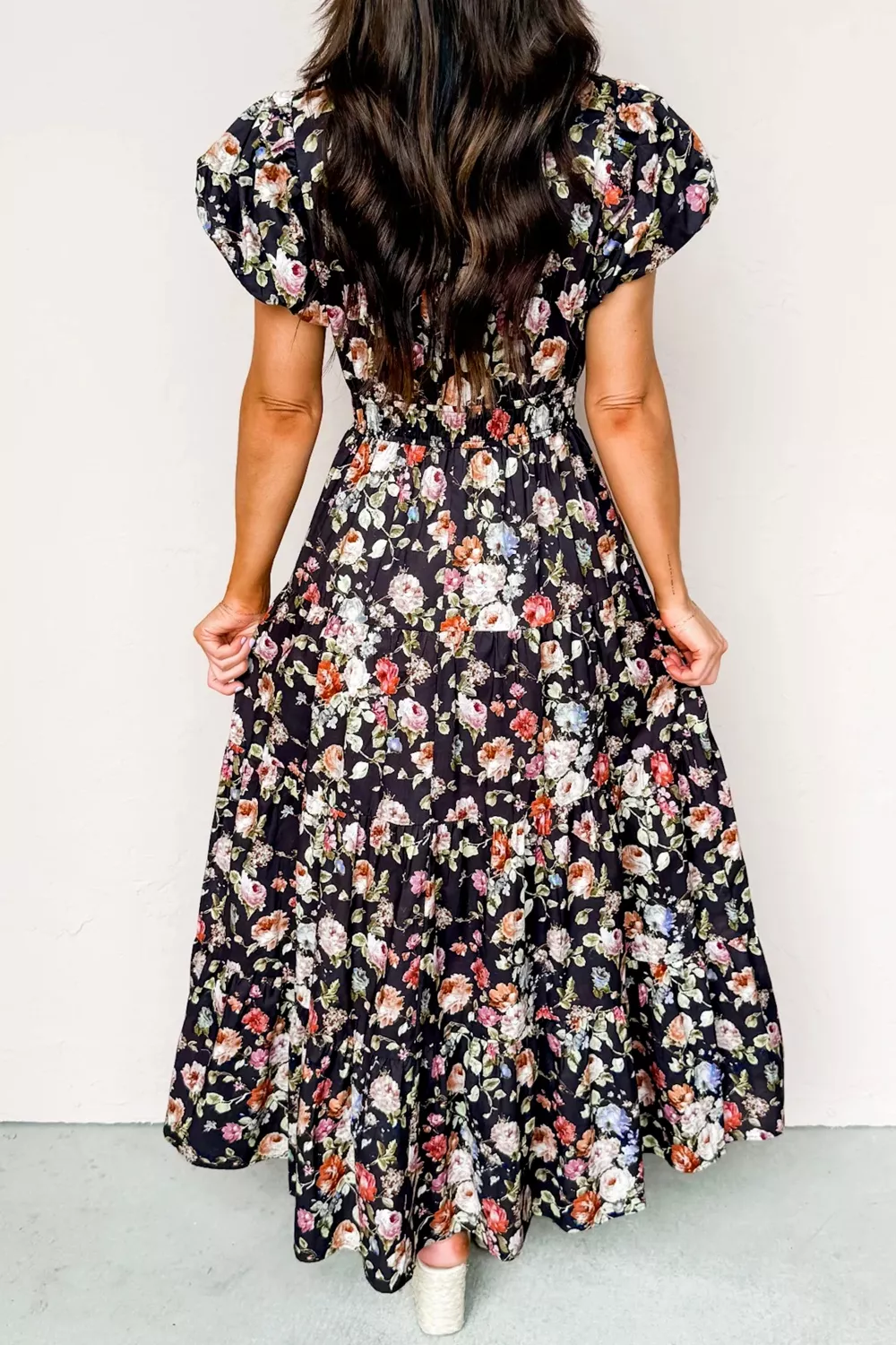 Floral Print Smocked Waist Maxi Dress, image 3