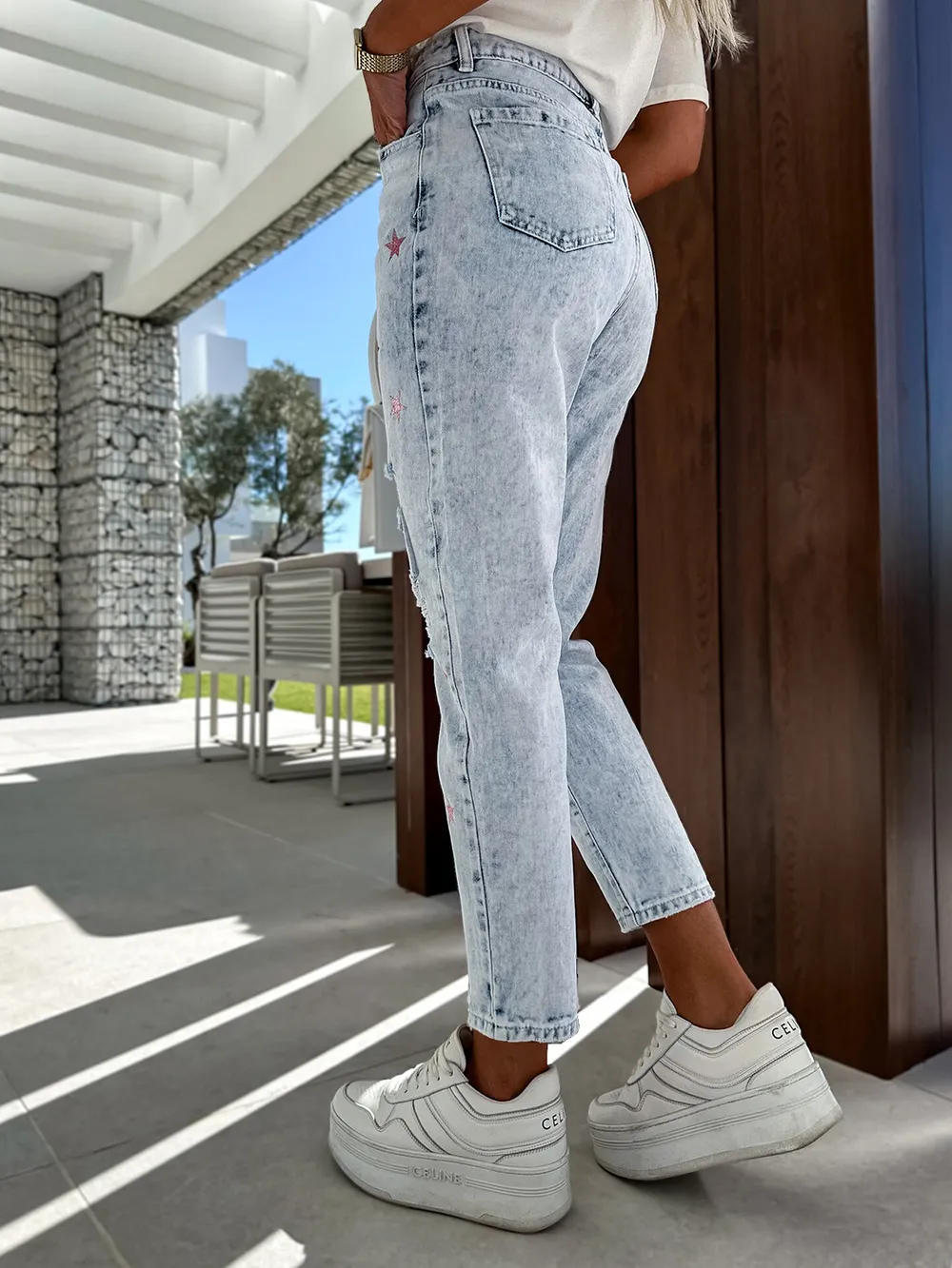 Distressed Star Straight Jeans with Pockets, image 2