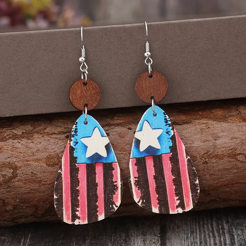 Star & Stripes Wooden Dangle Earrings, image 2