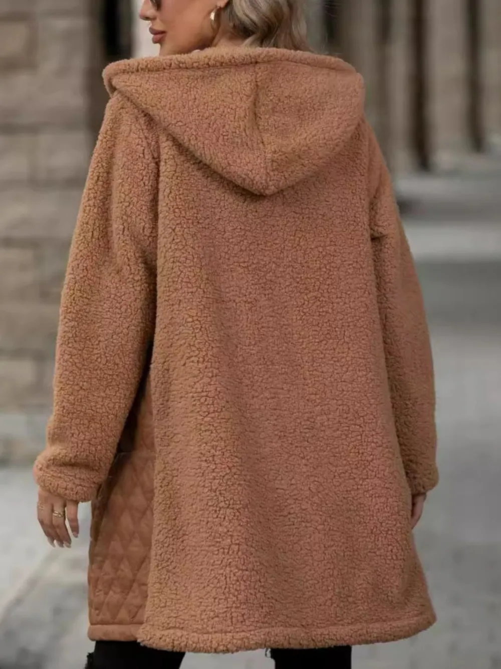 Texture Zip Up Long Sleeve Hooded Coat, image 8