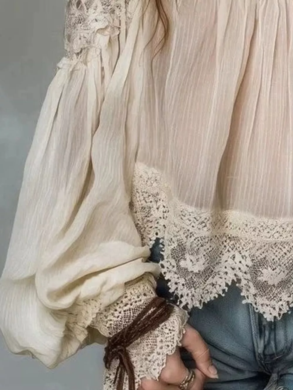 Lace Trim Cold Shoulder Blouse, image 2