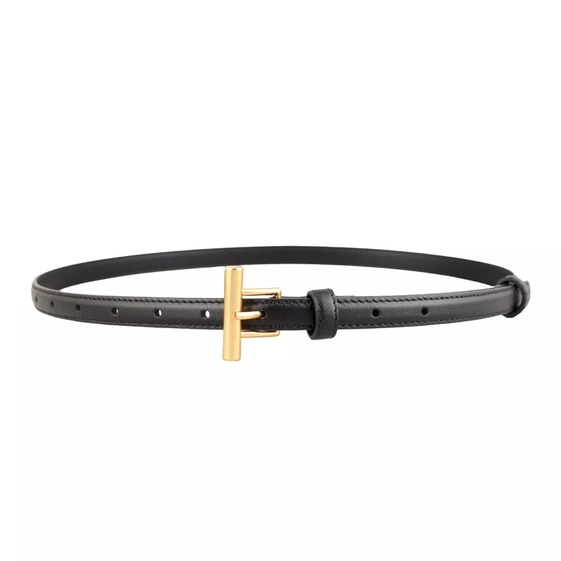 Leather Belt with Golden T-Buckle, image 3