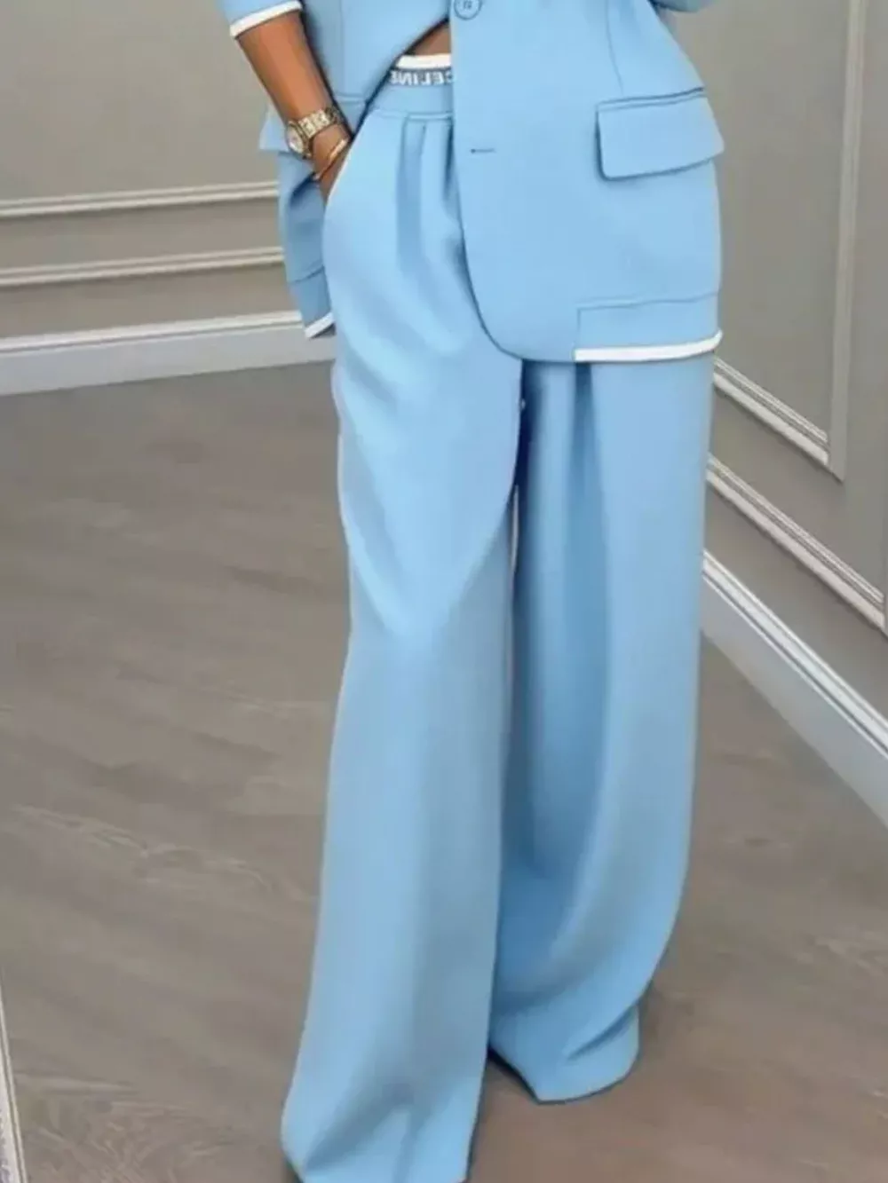 Full Size One Button Blazer and Wide-Leg Pants Set Plus Size, image 14