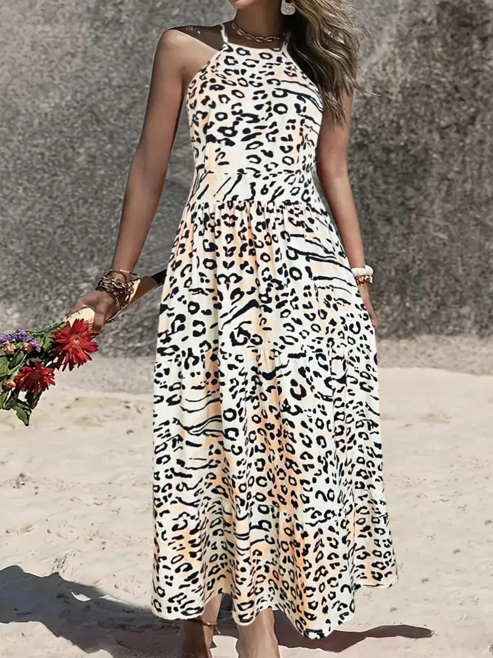 Leopard Halter Neck Dress, image 3