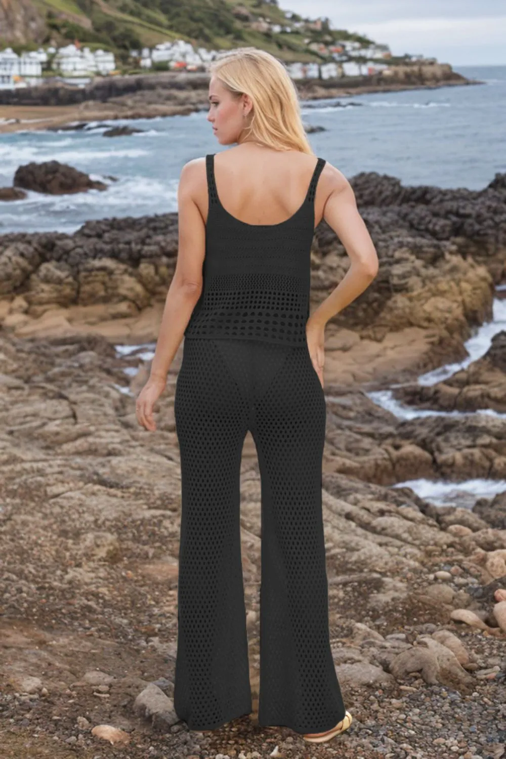 Hollow Out Round Neck Top and Pants Sweater Cover Up Set, image 14