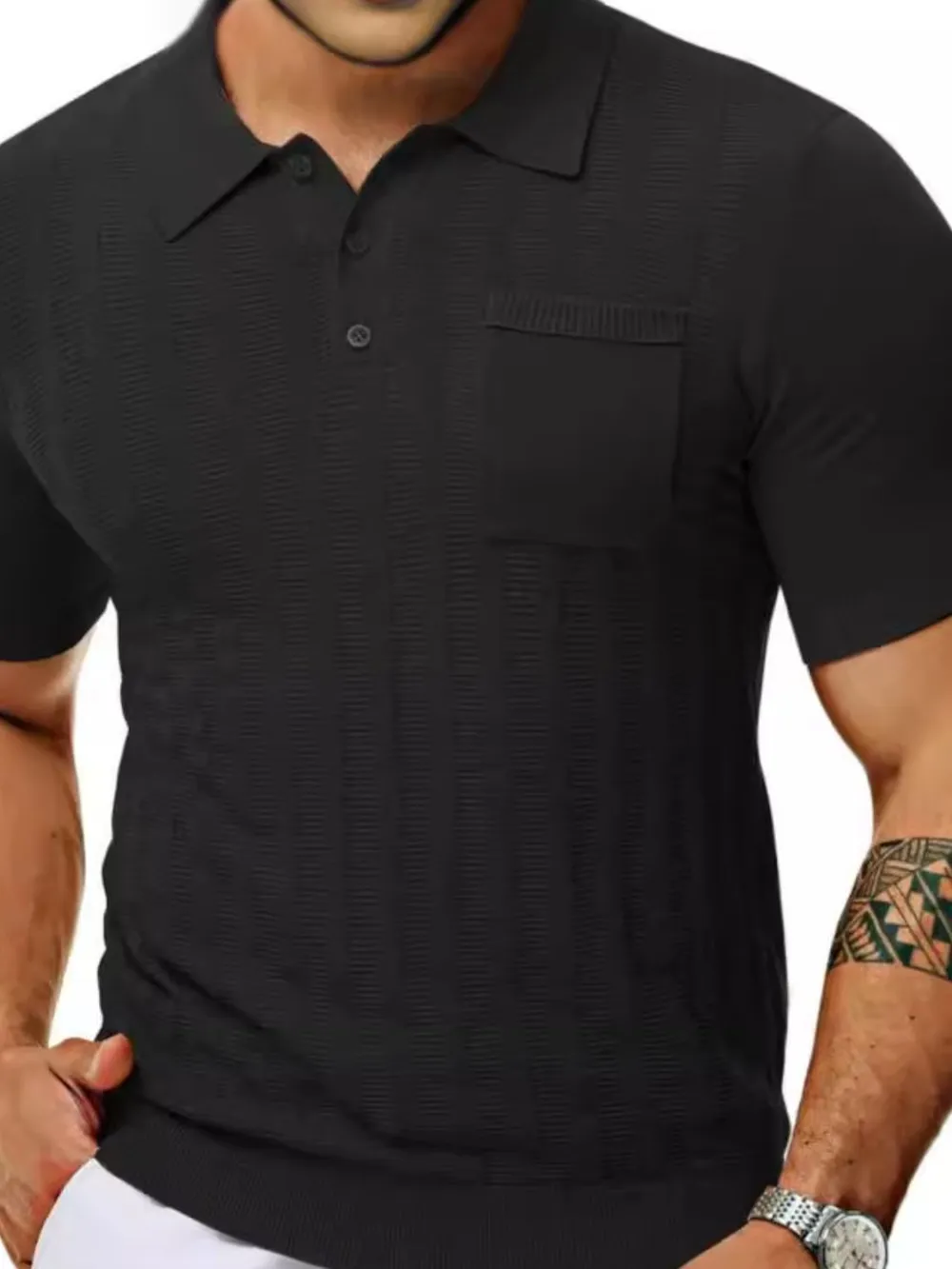 Men's Full Size Textured Short Sleeve Polo Plus Size, image 6