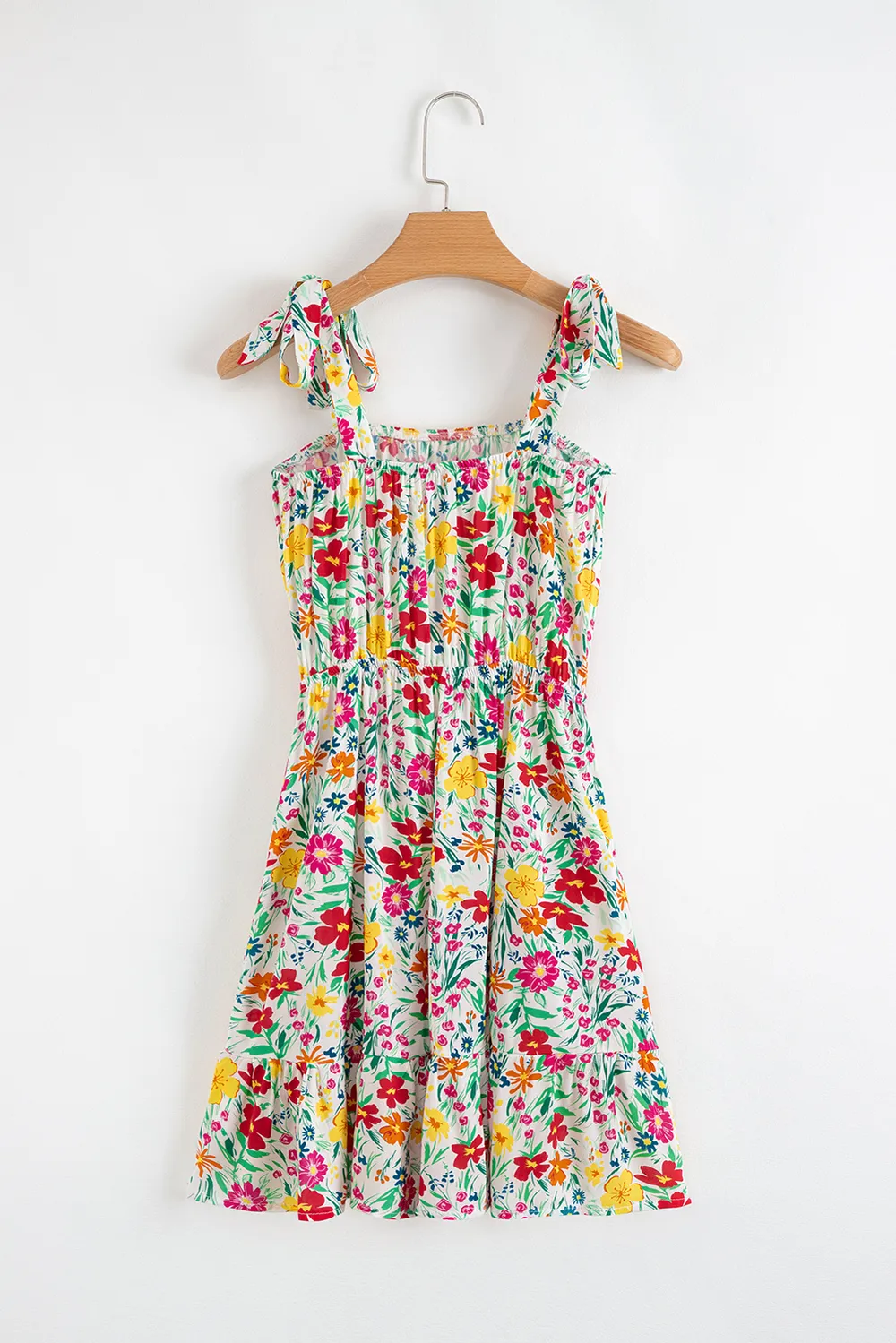 Floral Knotted Straps Cinched Waist Ruffle Hem Mini Dress, image 8