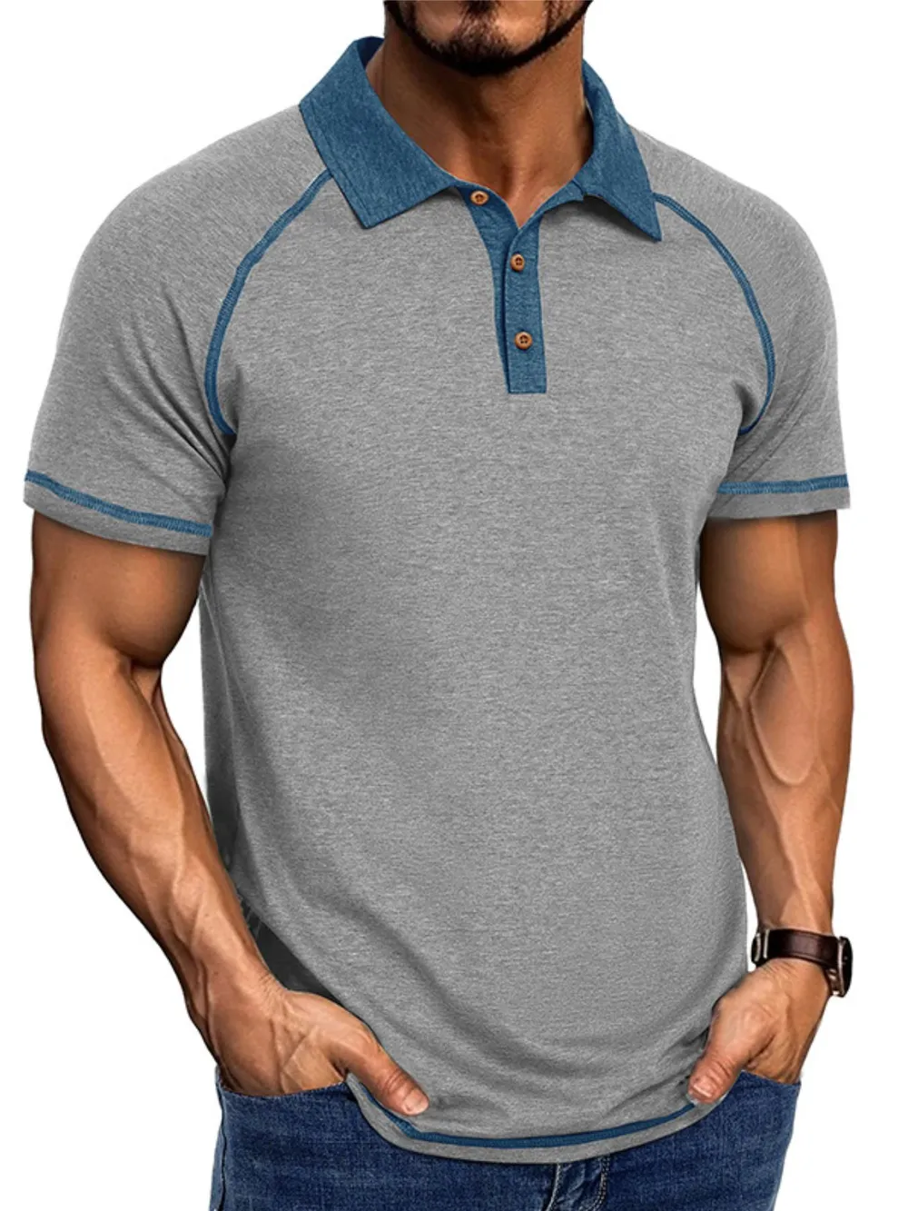 Men's Full Size Contrast Collar Short Sleeve Polo Shirt Plus Size, image 6