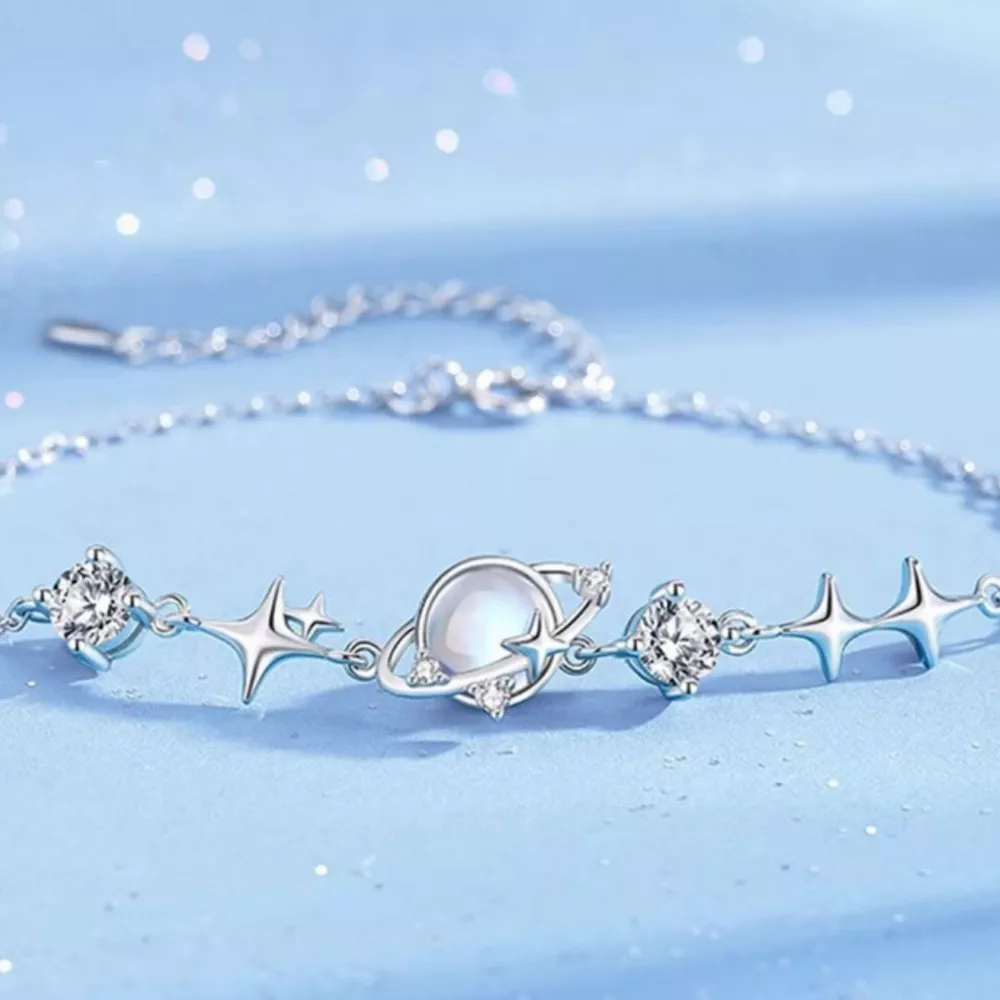 925 Sterling Silver Zircon Star Adjustable Bracelet, image 6