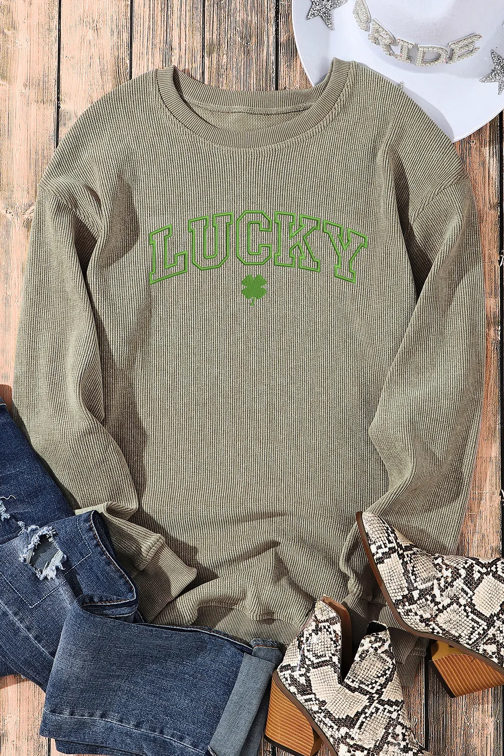 LUCKY Round Neck Dropped Shoulder Sweatshirt, image 2