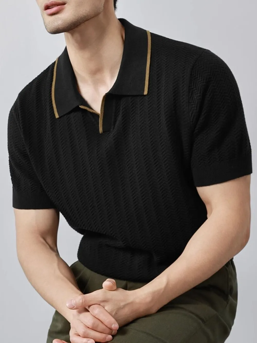 Men's Plus Size Textured Contrast Trim Short Sleeve Polo, image 6