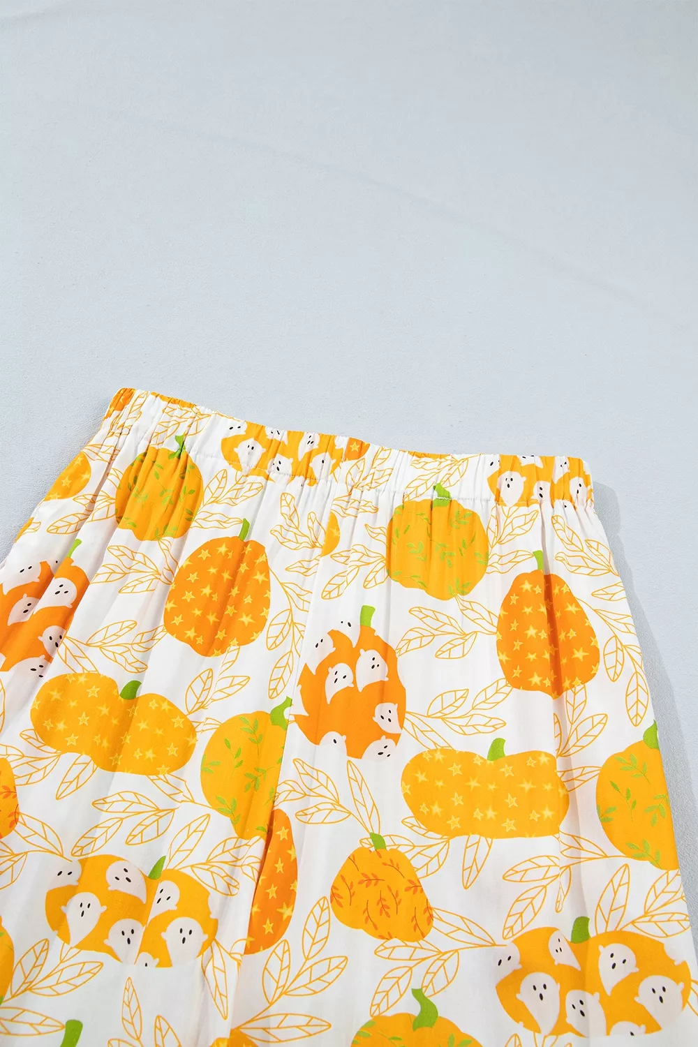 Short Sleeve Pumpkin Print Polka Dot Trim Pocket Placket Lounge Set, image 12