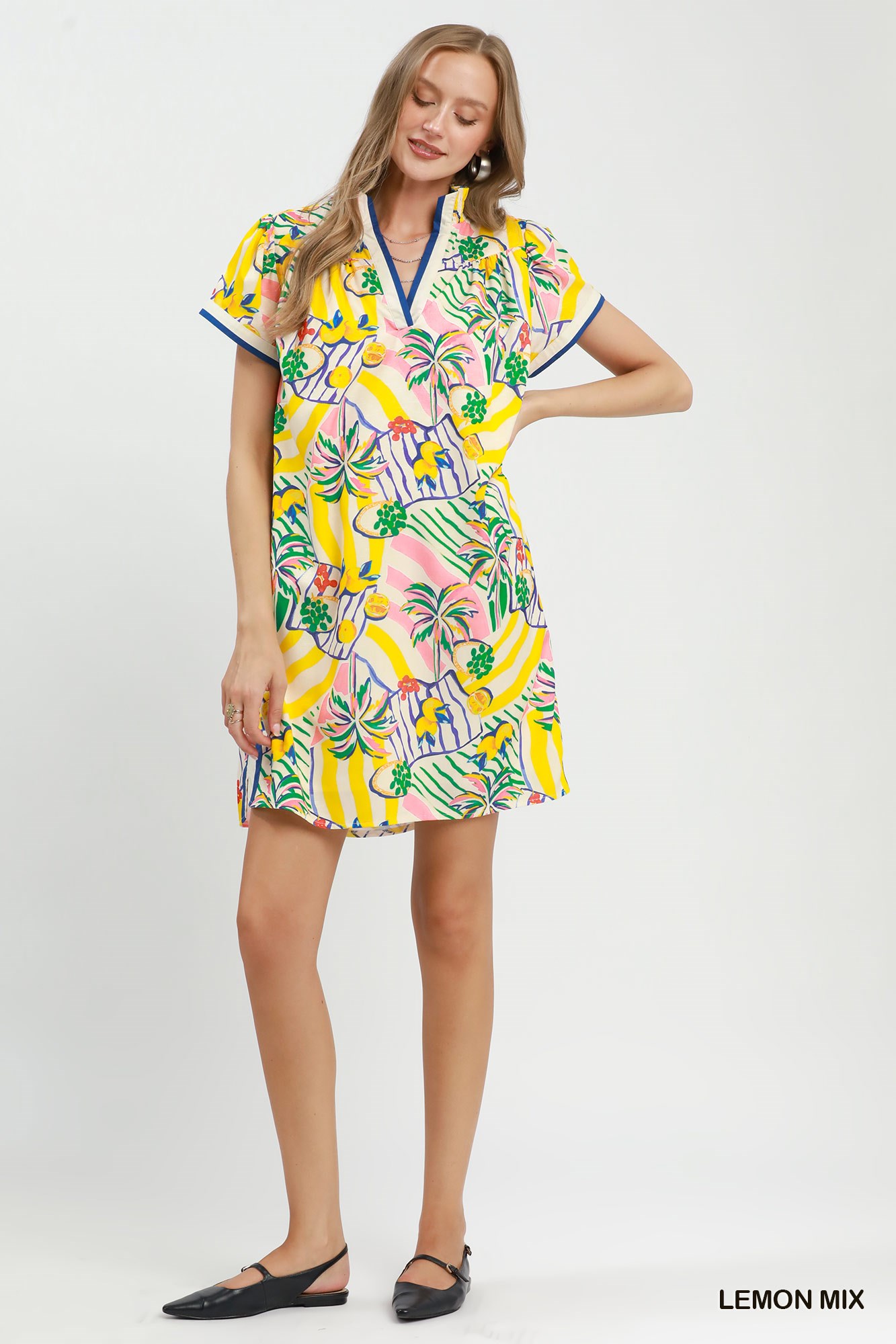 Tropical Print Collared Shift Dress, image 4