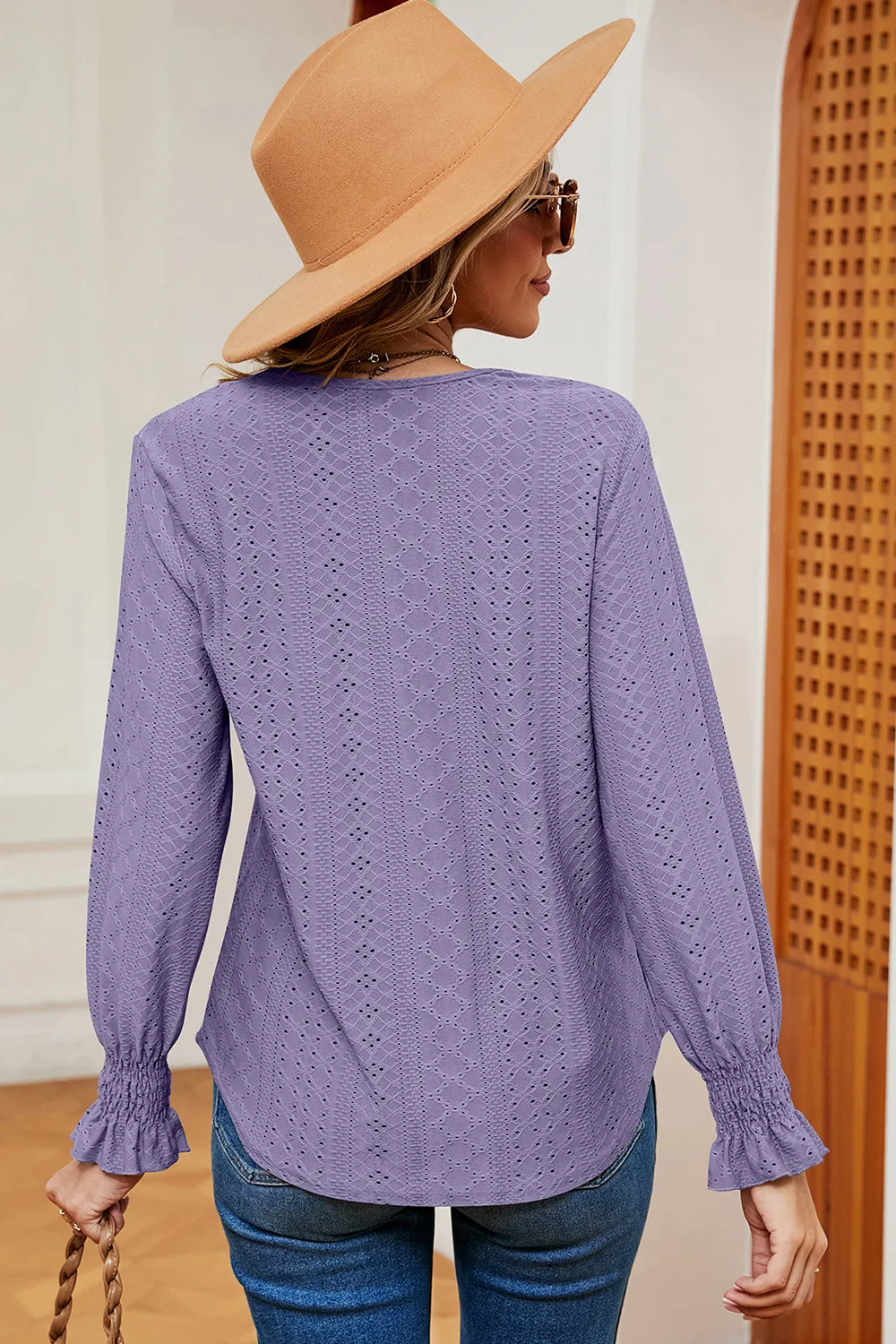 Eyelet V-Neck Flounce Sleeve T-Shirt, image 21