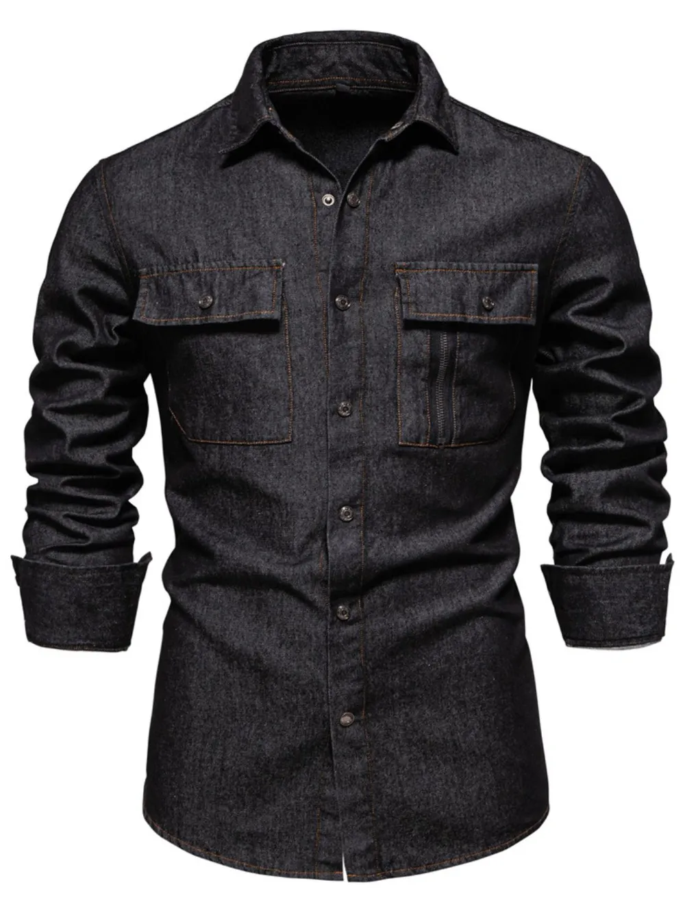 Men's Snap Down Long Sleeve Denim Shirt, image 2