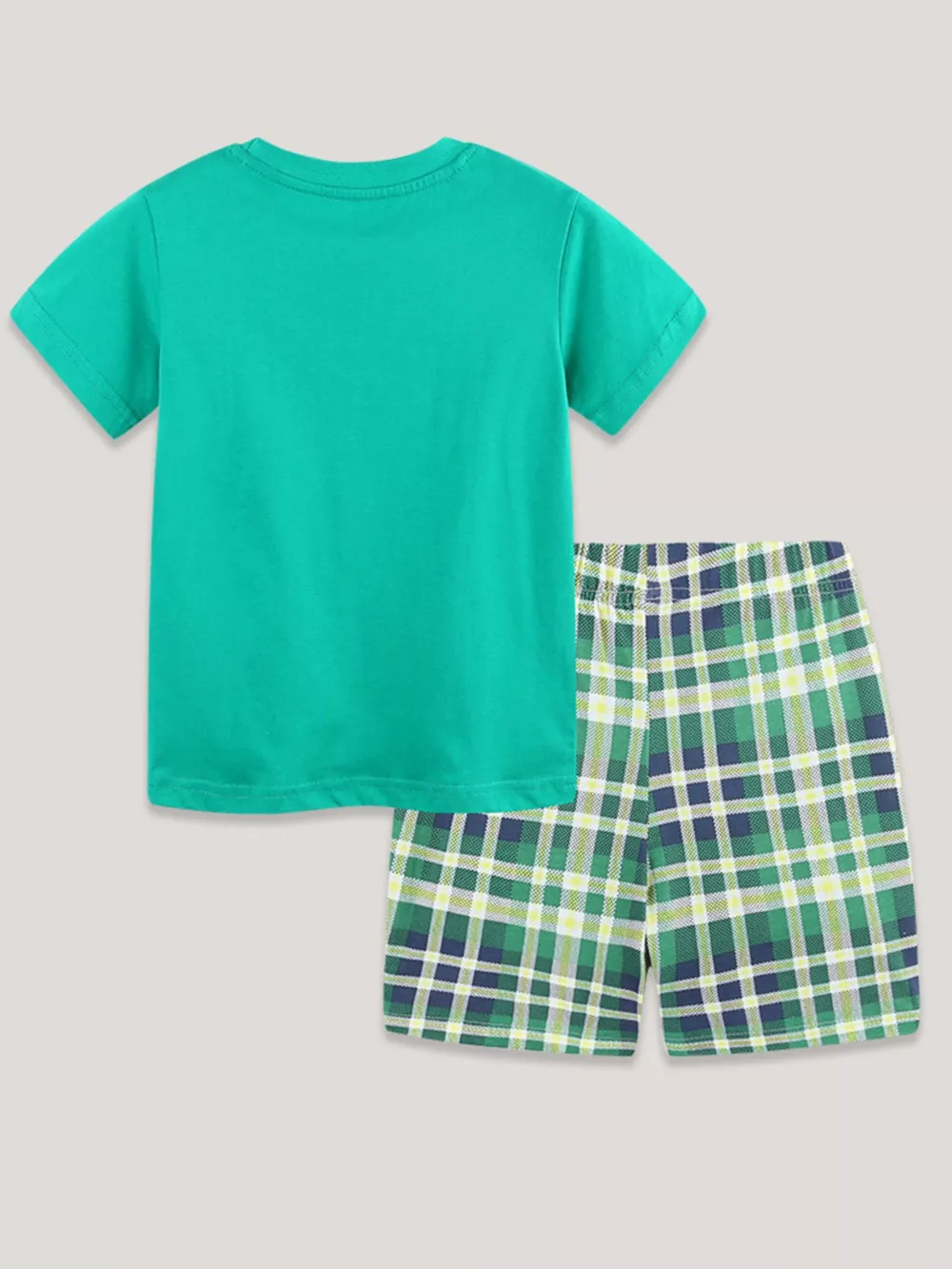 Children's Playful Vehicle Print T-shirt and Plaid Shorts Set, image 5