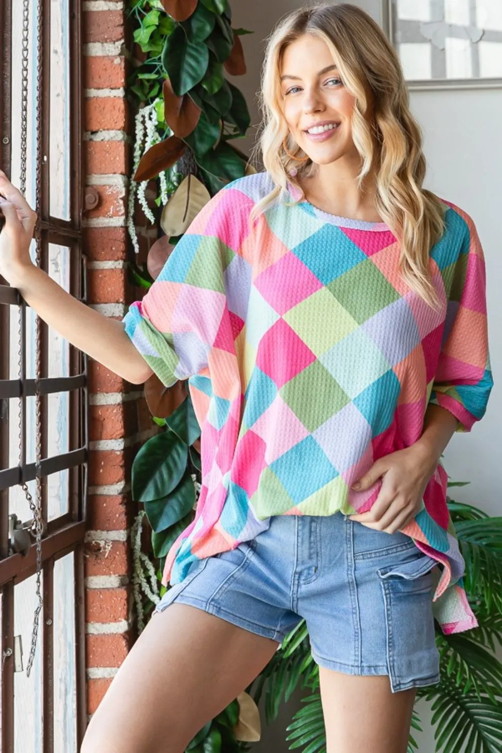 Color Block Waffle Oversized T-Shirt, image 2