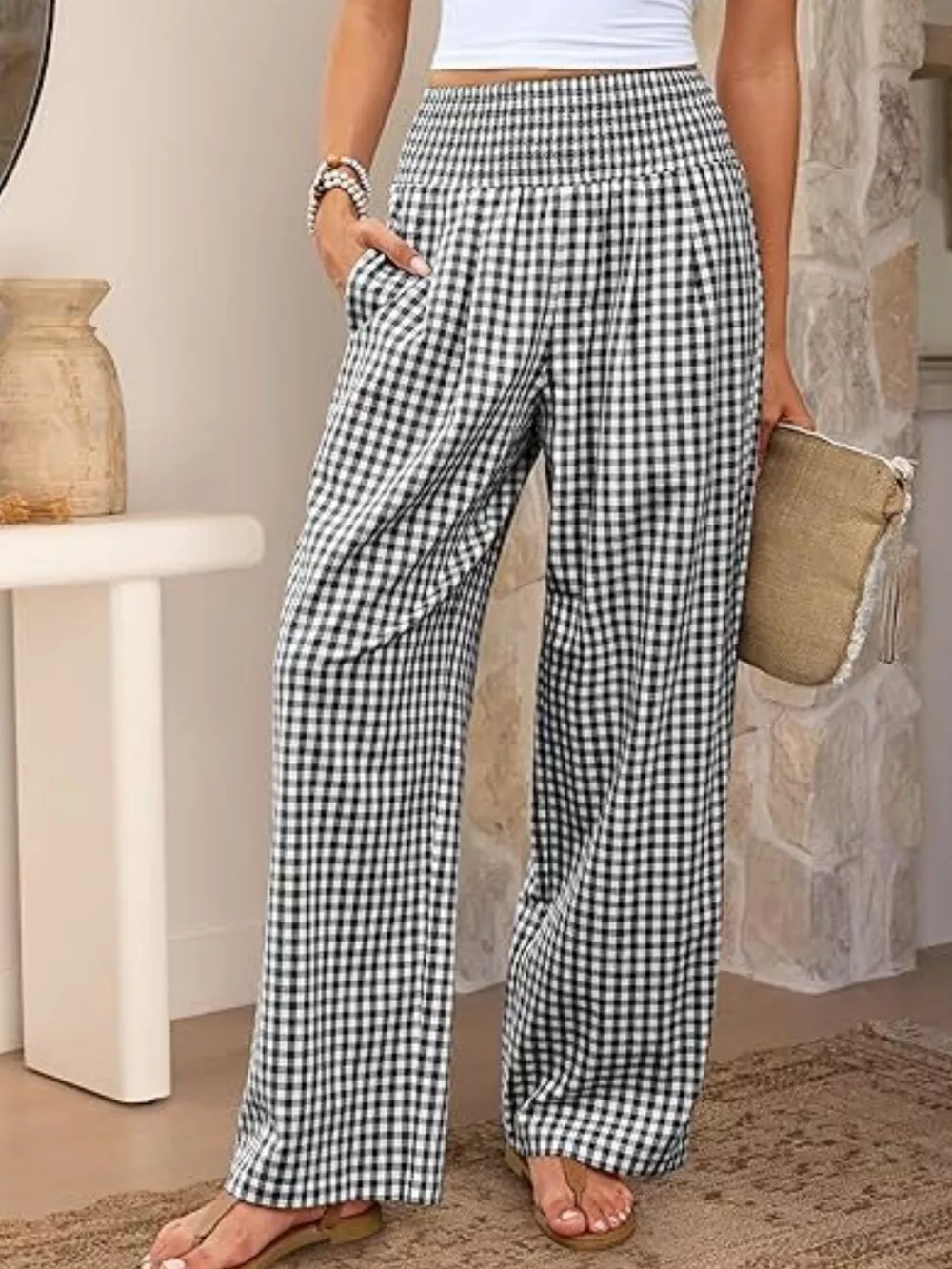 Gingham Wide-Leg Pants, image 2
