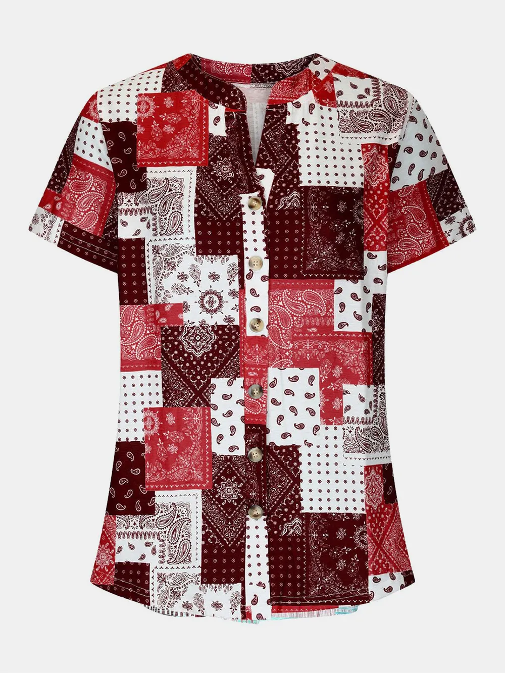 Printed Notched Short Sleeve Blouse, image 4