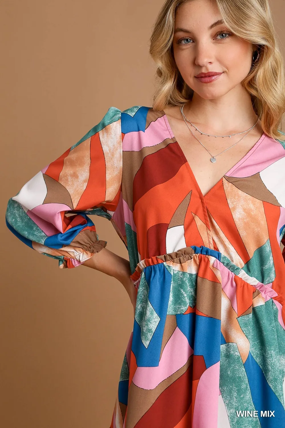 Abstract V-Neck Tiered Printed Dress, image 3
